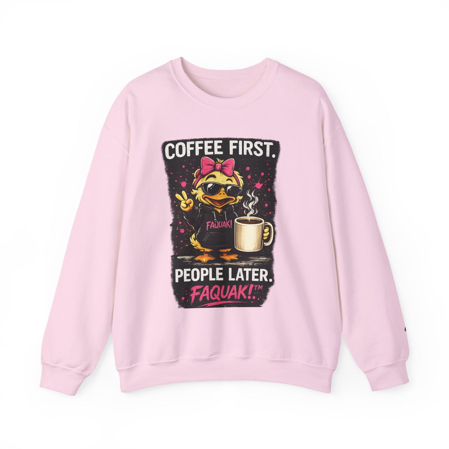 Coffee First-  Crewneck Sweatshirt — Cute Skate Duck Graphic