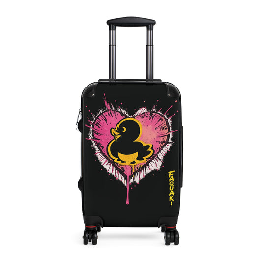 Suitcase — Black Rubber Duck Heart Print Carry-On Luggage