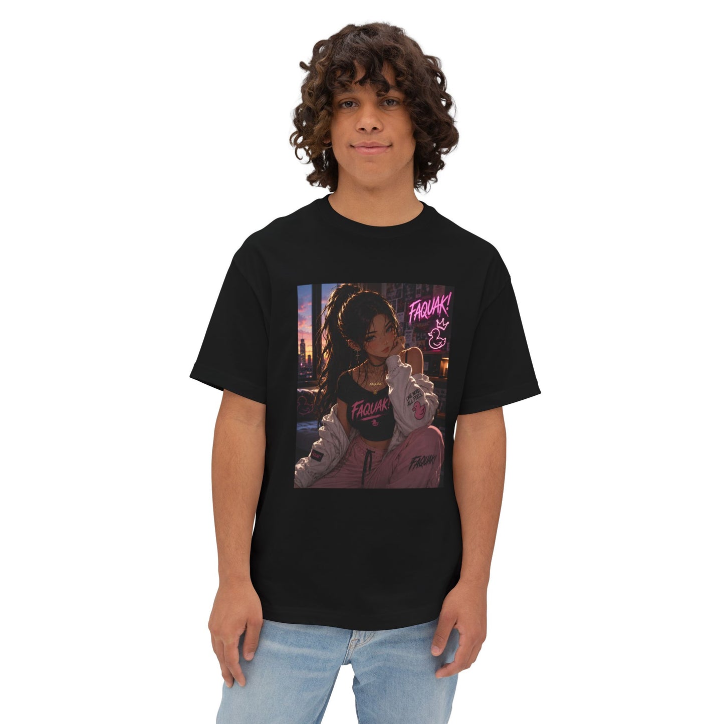 Anime City Girl Graphic Tee — 'Fragile' Neon Streetwear Oversized T-Shirt