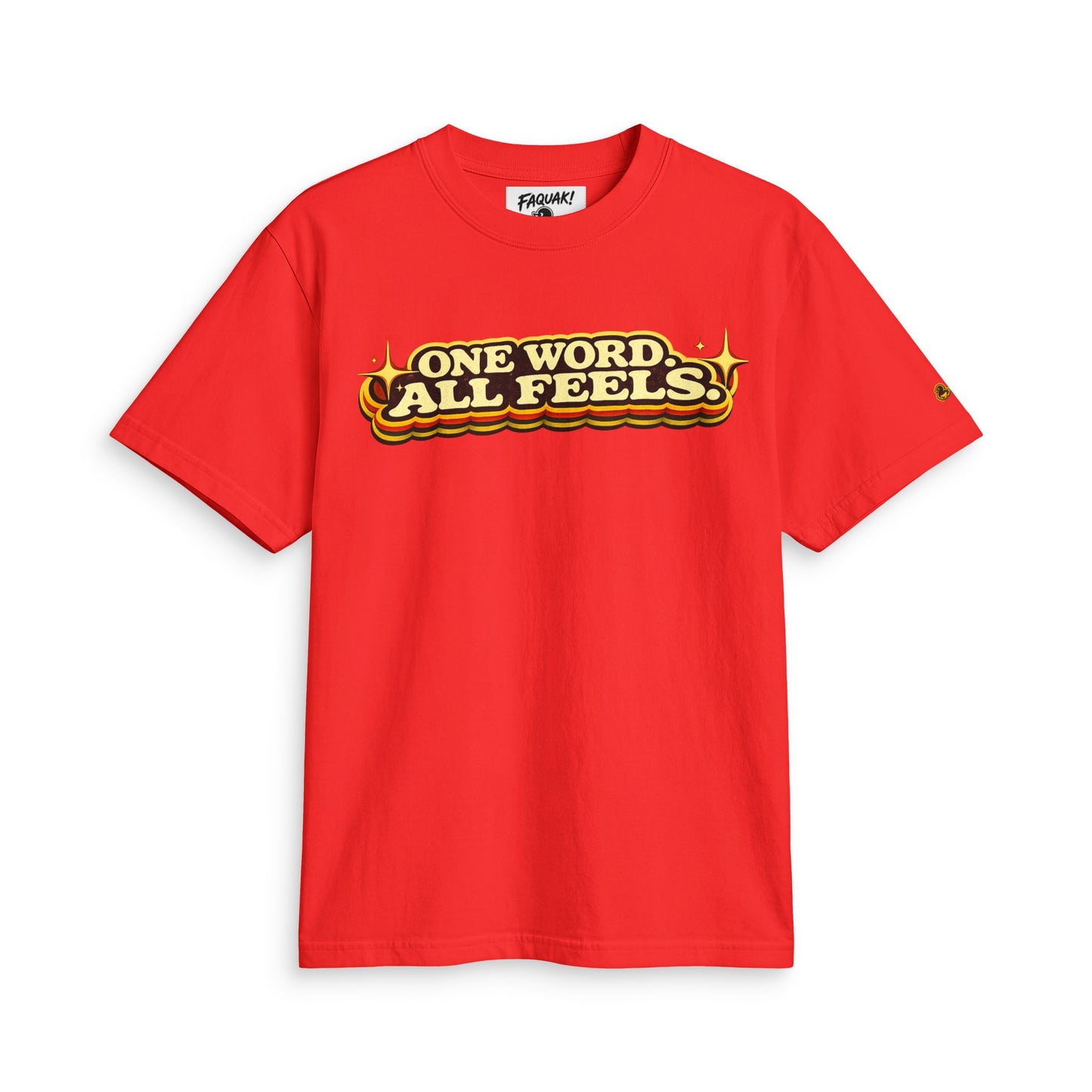 One Word, All Feels Tee — Retro Graphic T-Shirt with "FAQUAK!" Back Print