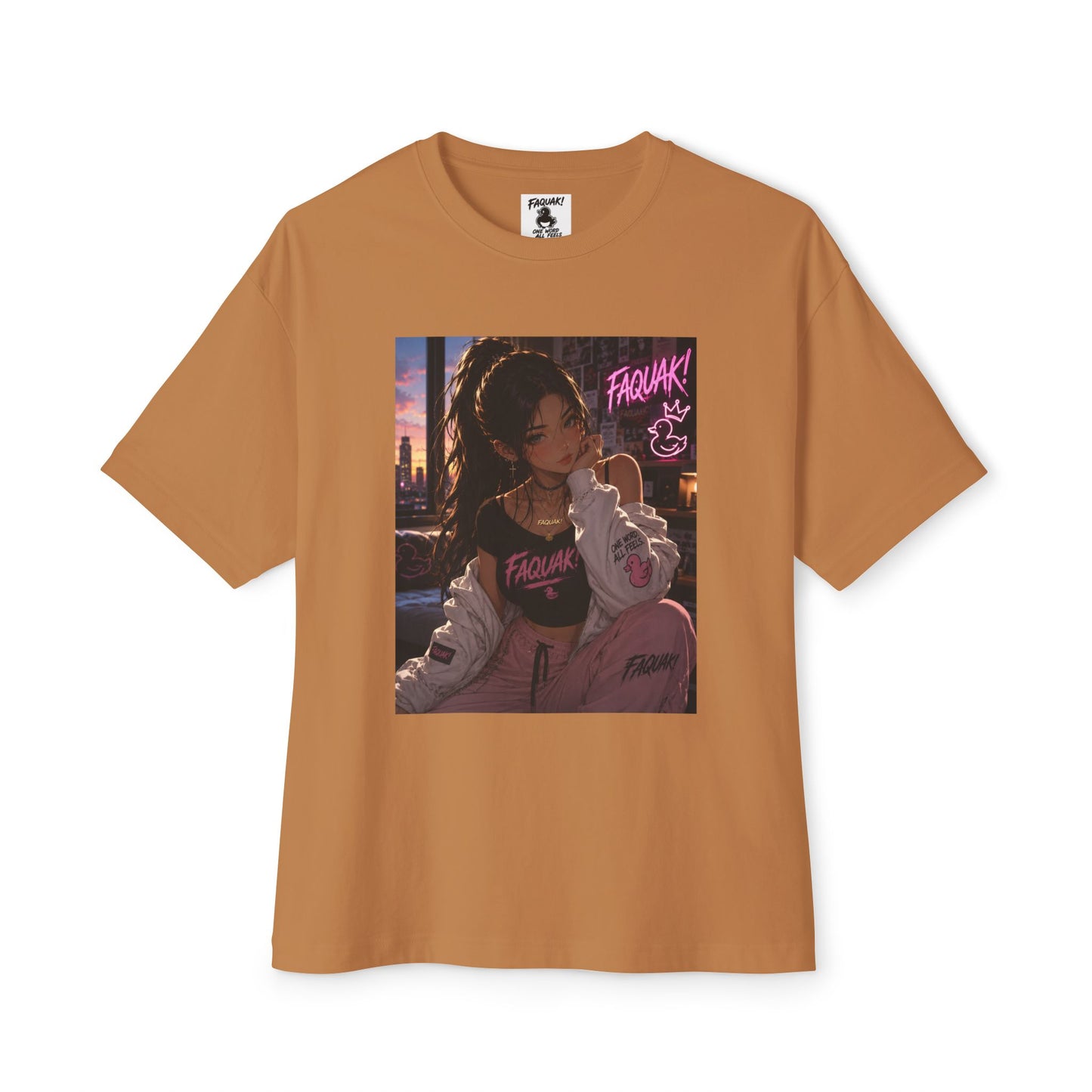 Anime City Girl Graphic Tee — 'Fragile' Neon Streetwear Oversized T-Shirt