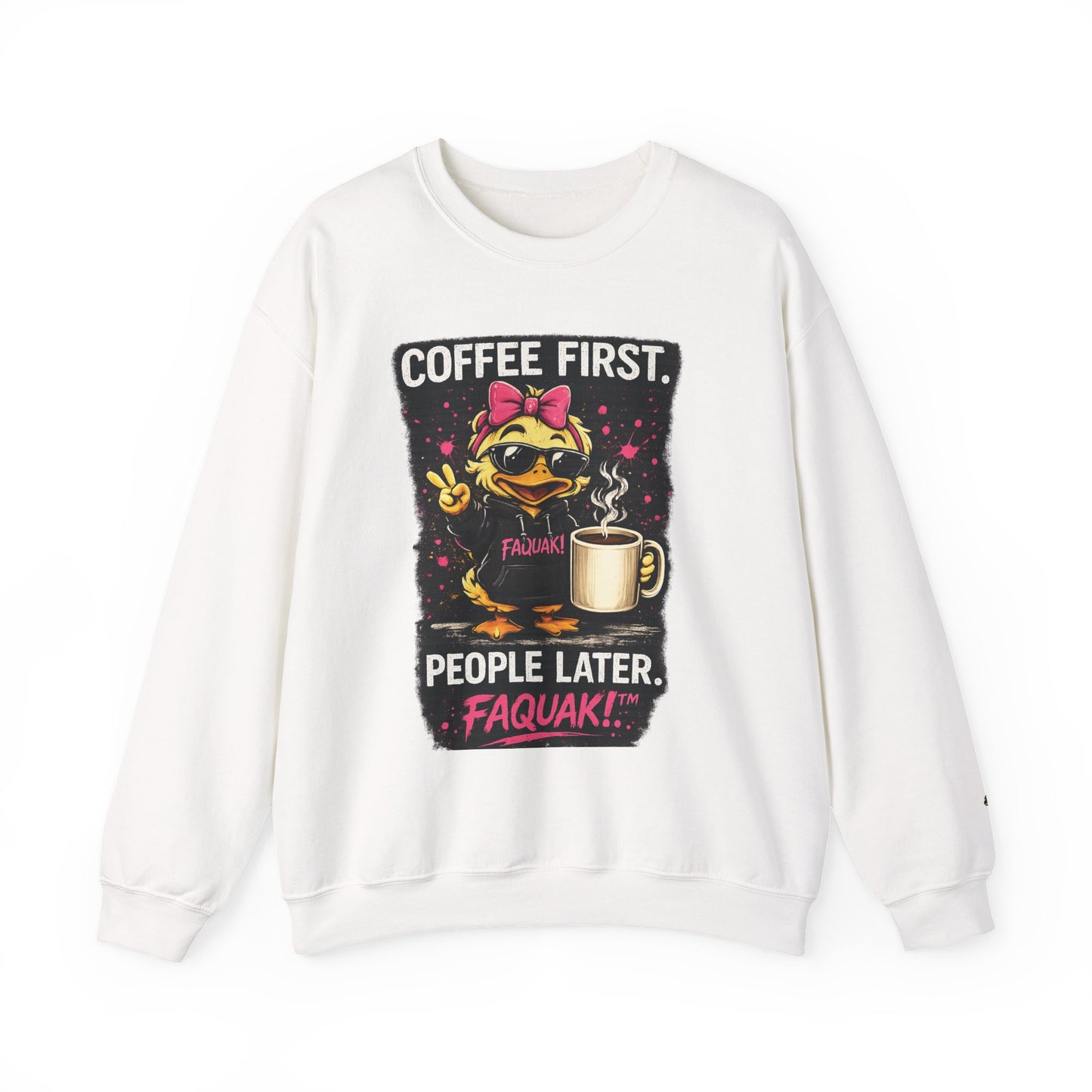 Coffee First-  Crewneck Sweatshirt — Cute Skate Duck Graphic