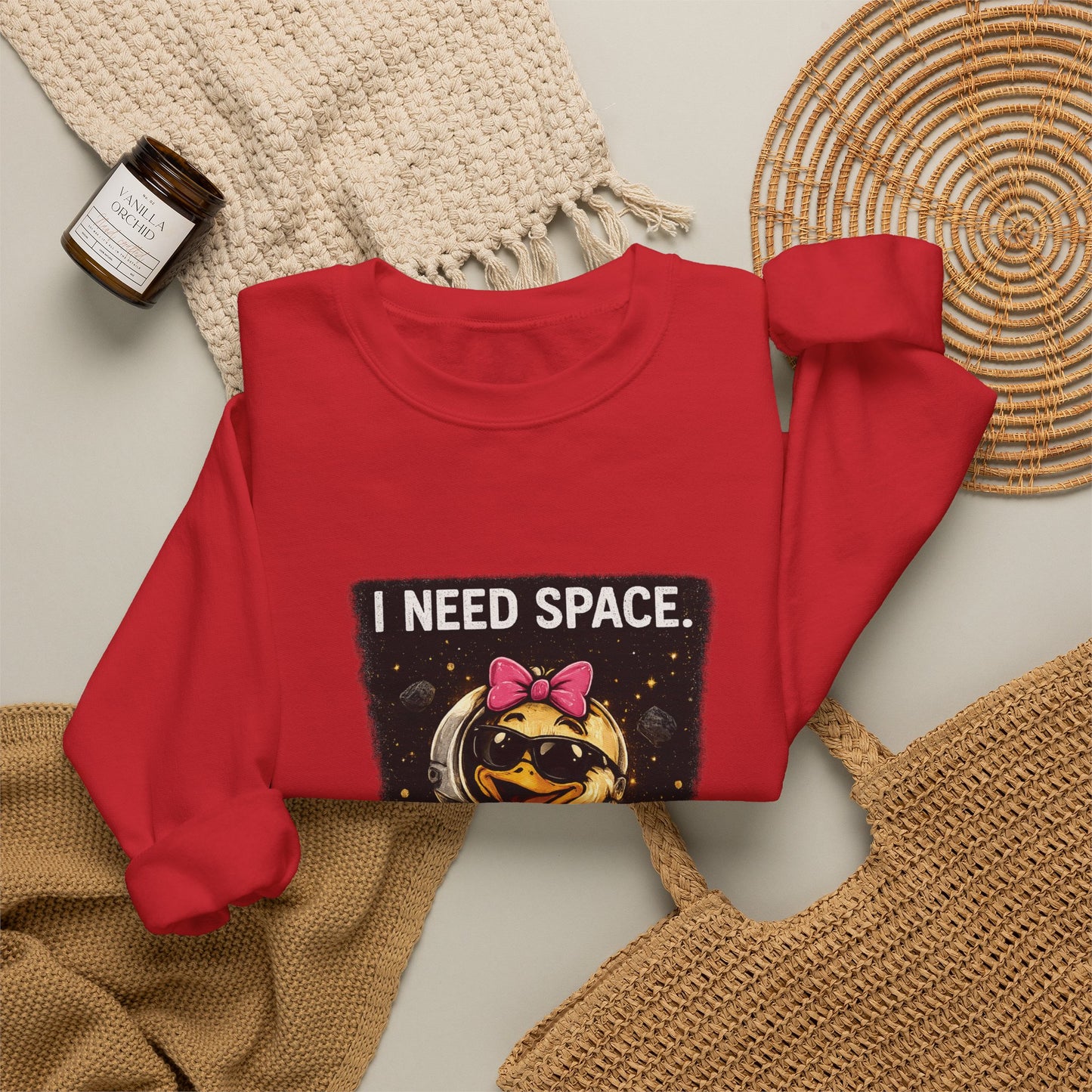 Need Space I Glide Crewneck Sweatshirt — Cute Skate Duck Graphic