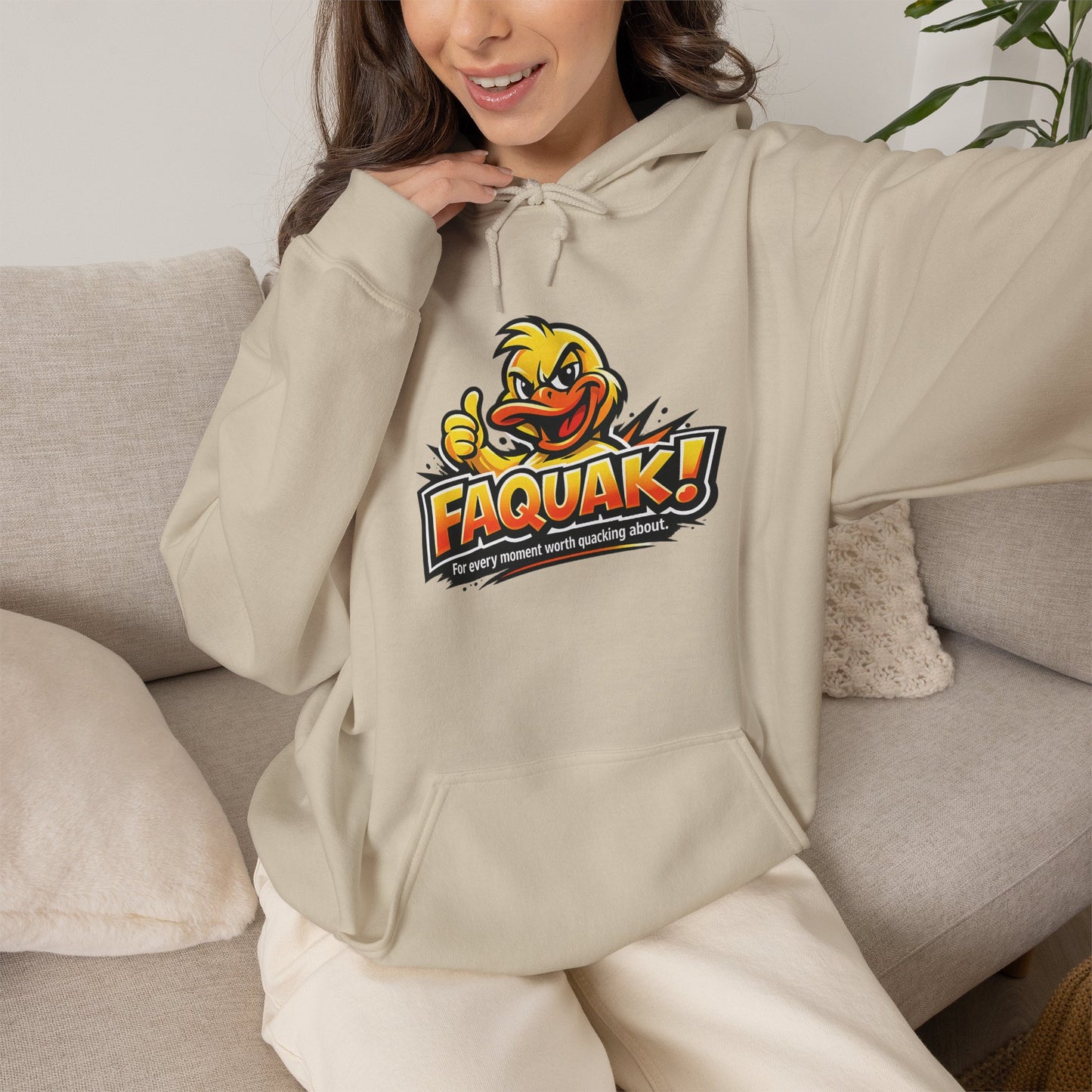 Faquak! Duck Logo Hoodie – Funny Retro Mascot Graphic Sweatshirt
