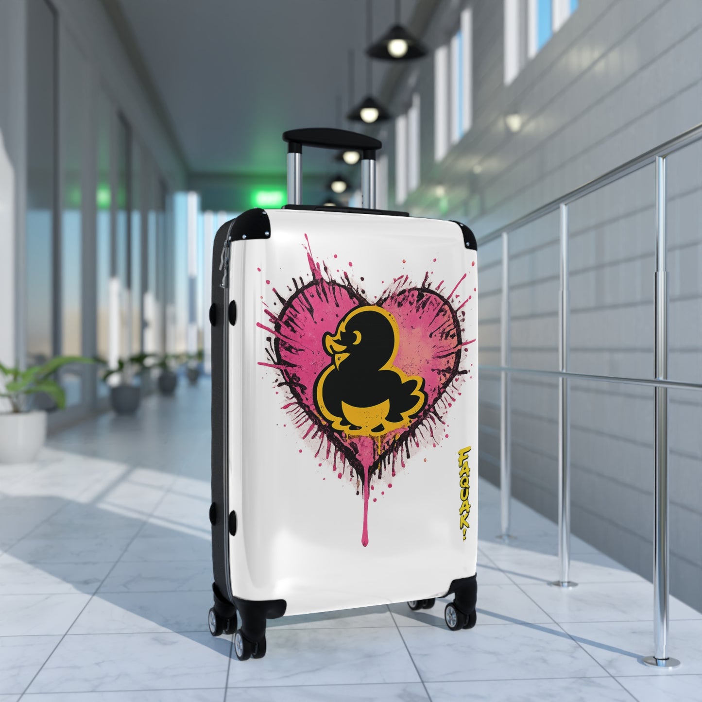 Black Faquak! Duck Heart Print Carry-On Luggage