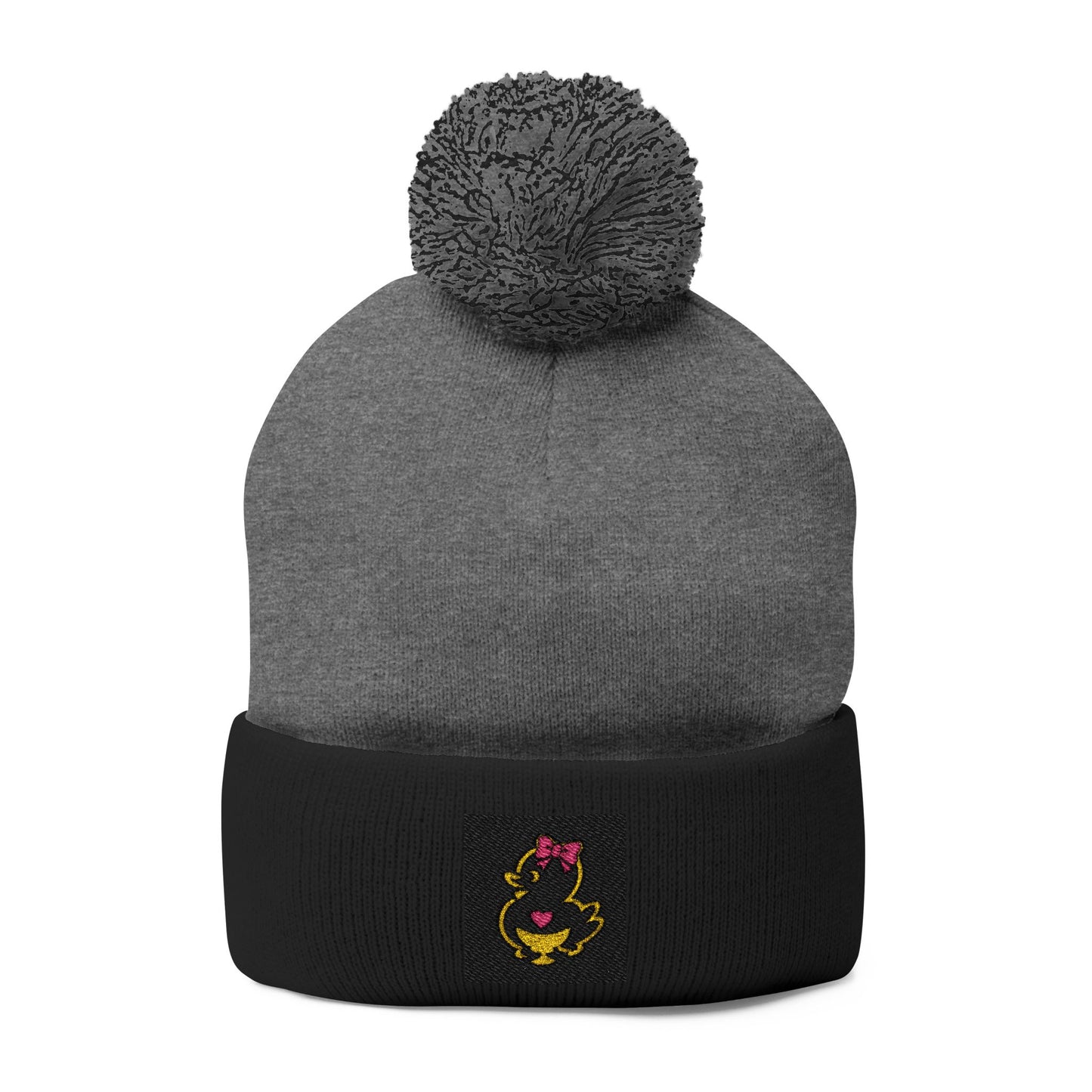 Faquak! Embroidered Pom-Pom Beanie — Cute Cat Heart Design