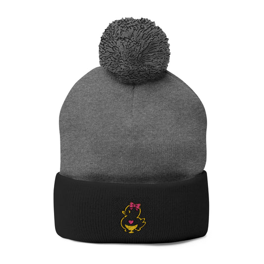 Faquak! Embroidered Pom-Pom Beanie — Cute Cat Heart Design