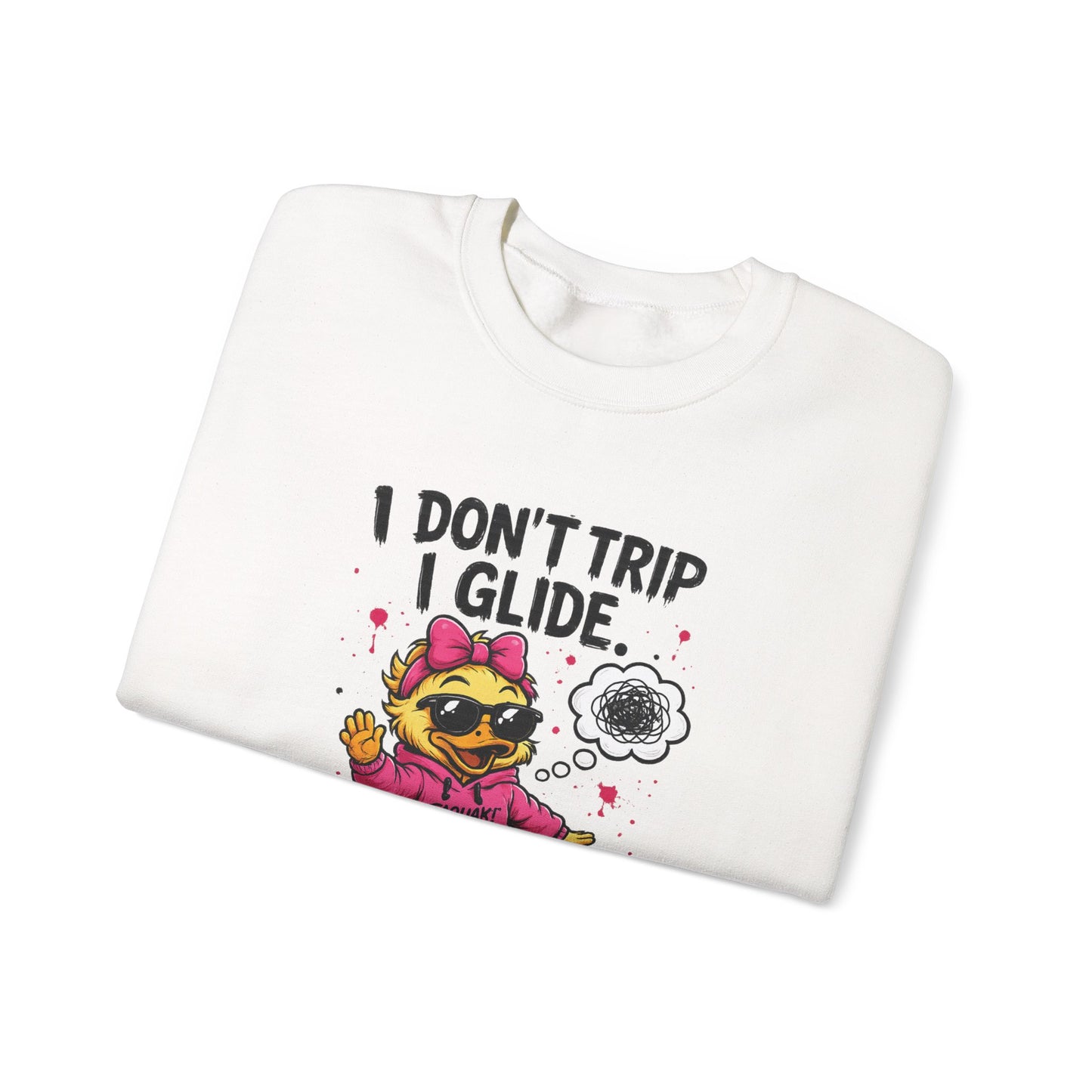 I Don’t Trip I Glide Crewneck Sweatshirt — Cute Skate Duck Graphic