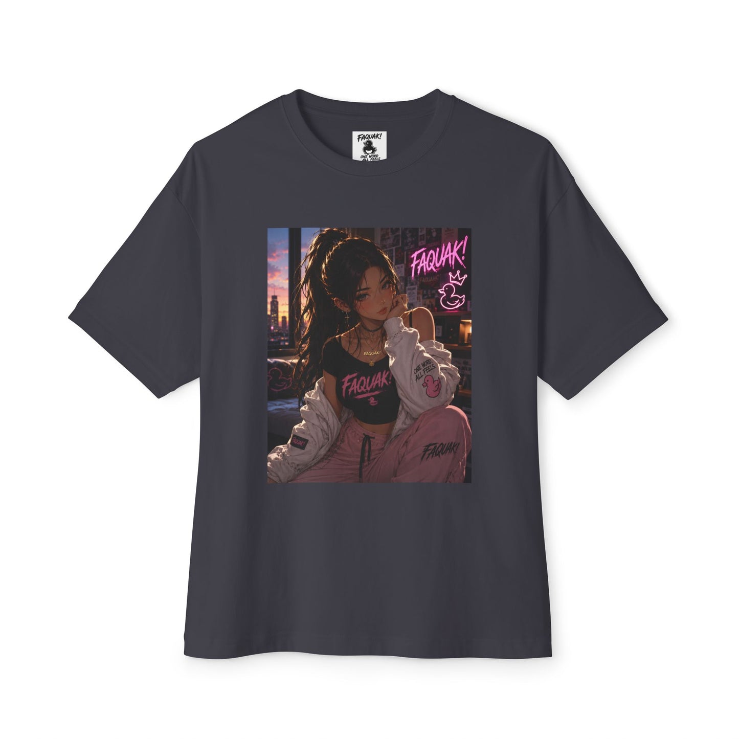 Anime City Girl Graphic Tee — 'Fragile' Neon Streetwear Oversized T-Shirt