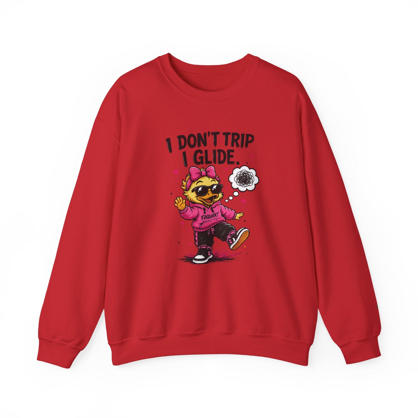 I Don’t Trip I Glide Crewneck Sweatshirt — Cute Skate Duck Graphic