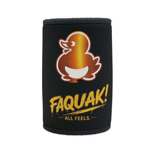 Faquak! Black Stubby Cooler — All Feels Duck Logo Can Cooler