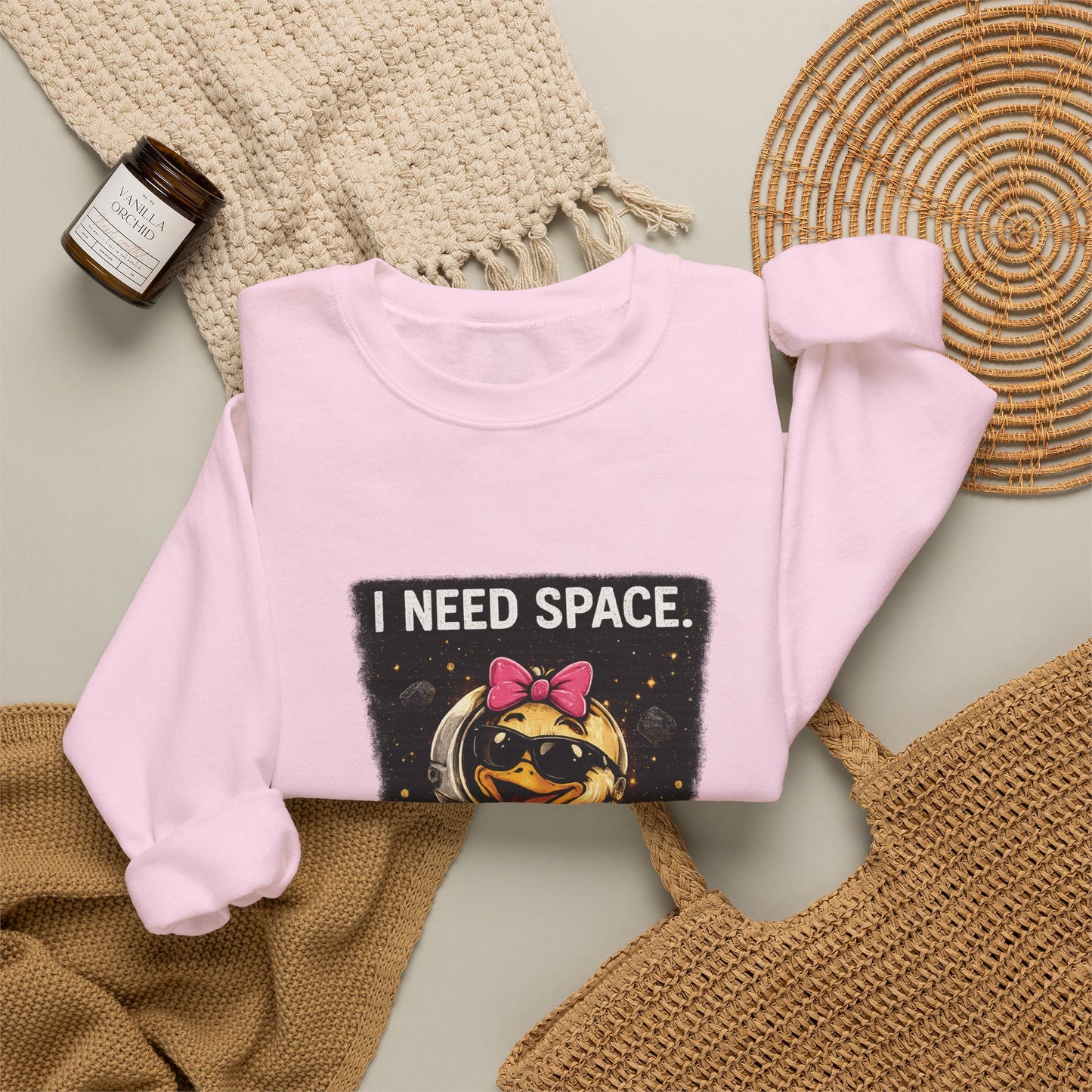 Need Space I Glide Crewneck Sweatshirt — Cute Skate Duck Graphic