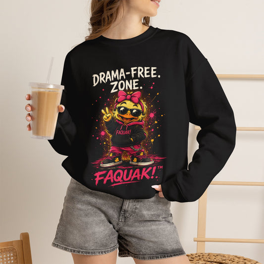 Faquak! Drama-Free — Crewneck Sweatshirt | Cute Skate Duck Graphic