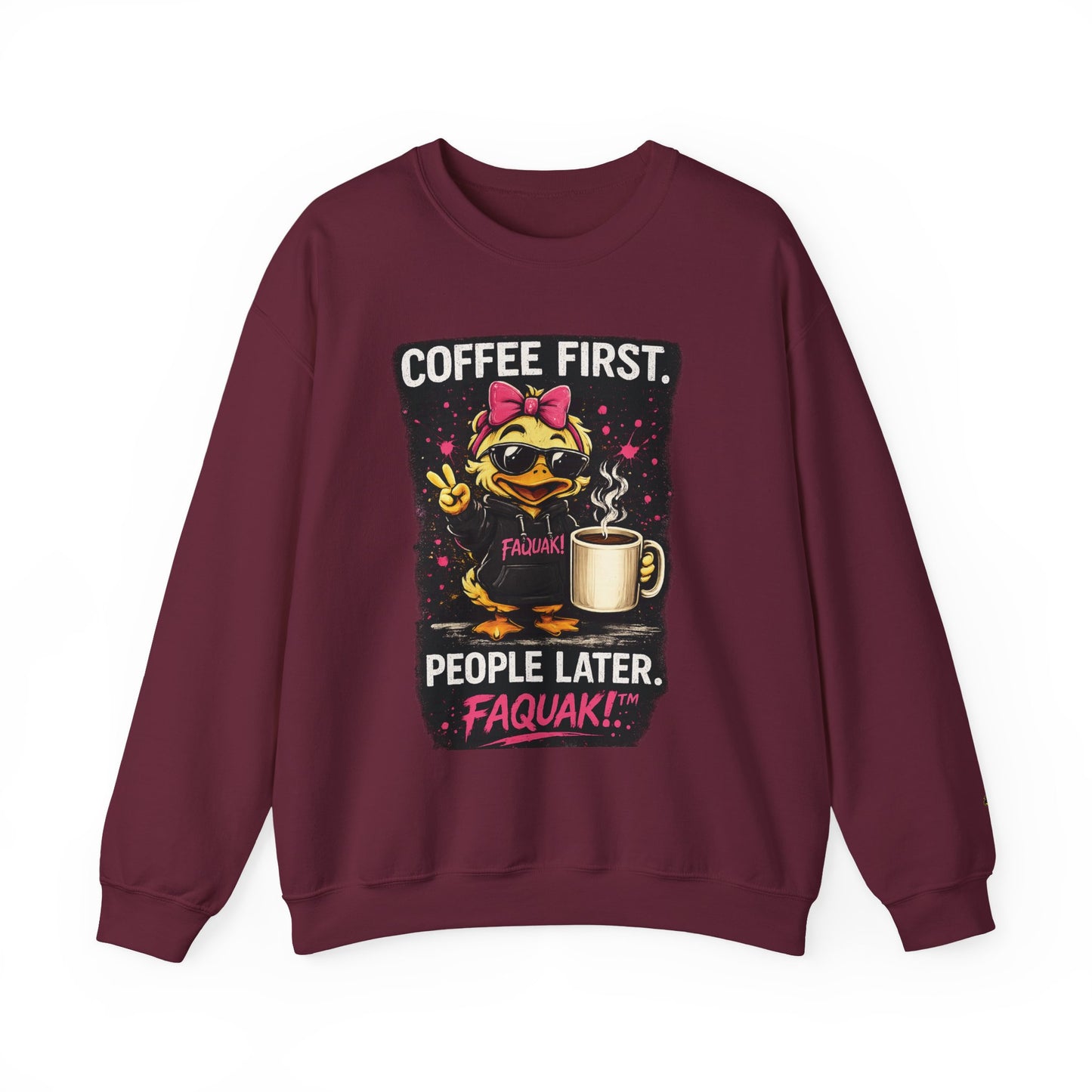 Coffee First-  Crewneck Sweatshirt — Cute Skate Duck Graphic