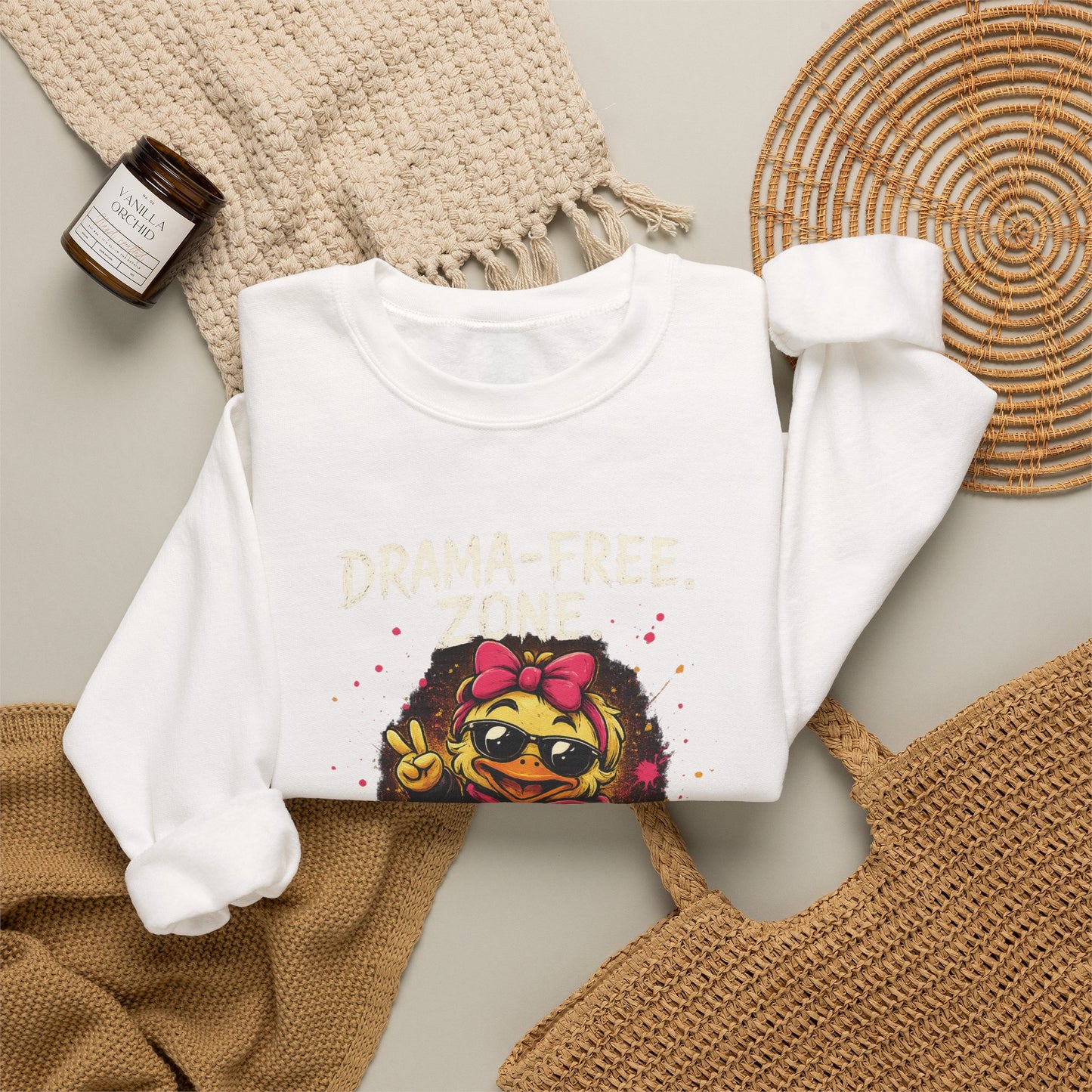 Drama-Free- Crewneck Sweatshirt — Cute Skate Duck Graphic