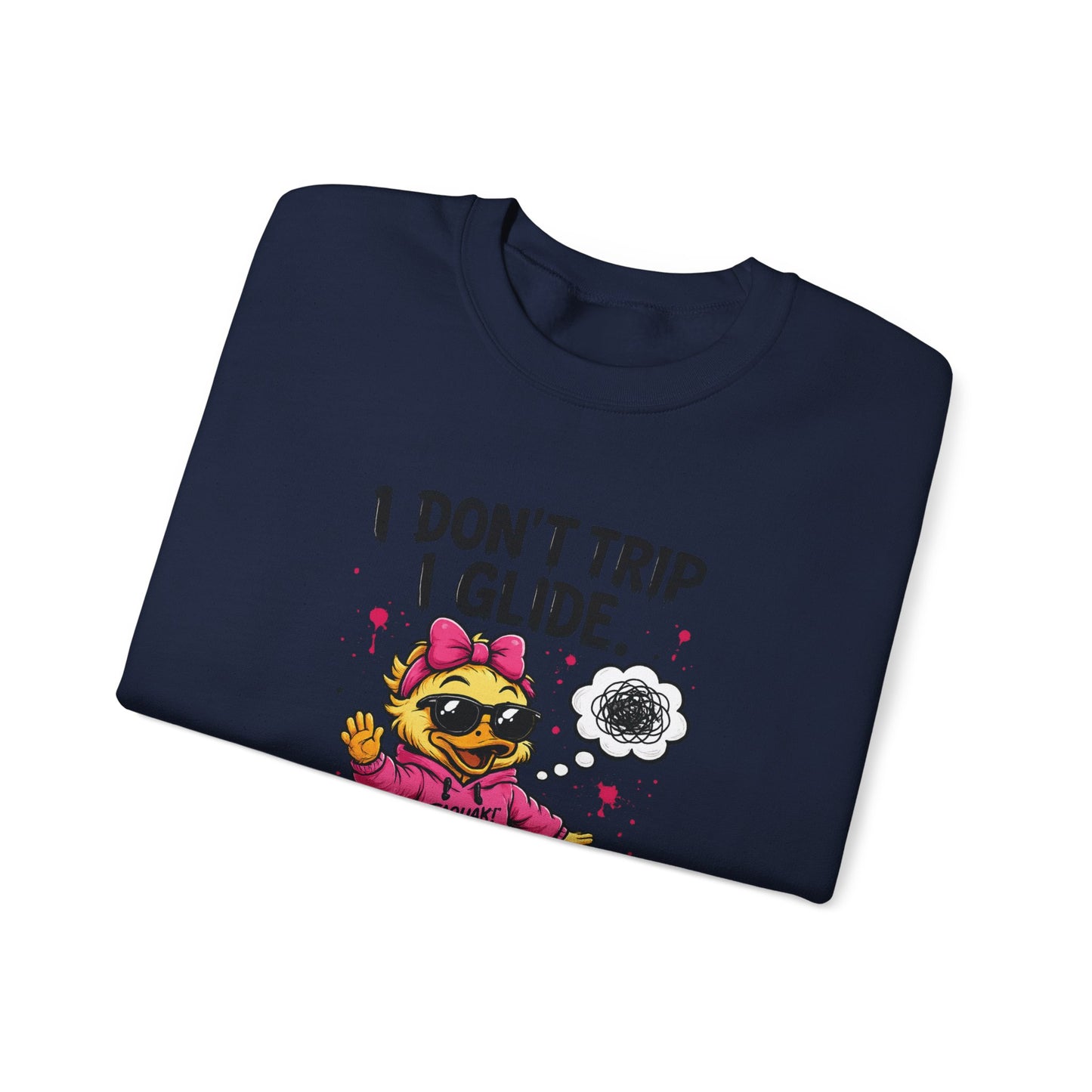 I Don’t Trip I Glide Crewneck Sweatshirt — Cute Skate Duck Graphic