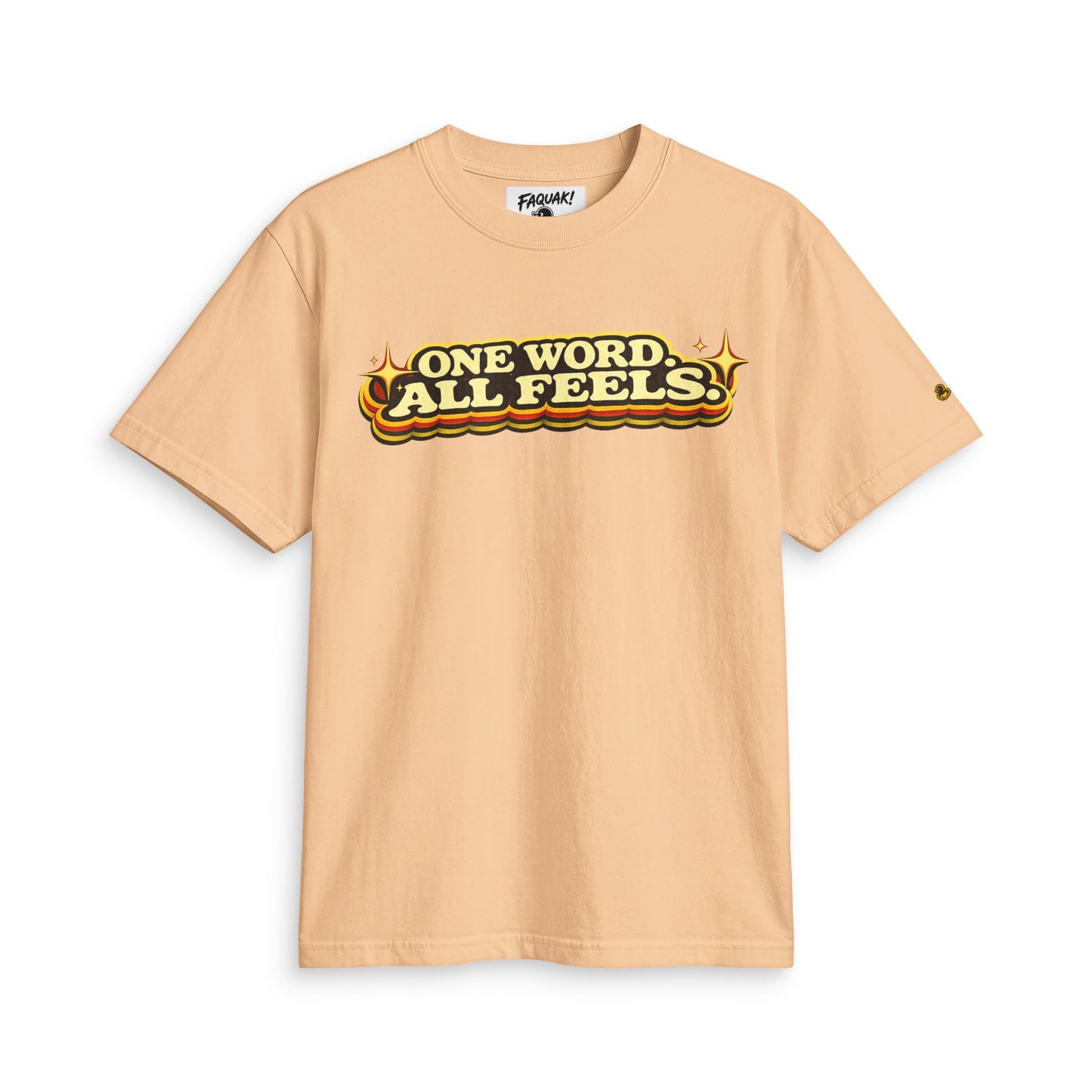 One Word, All Feels Tee — Retro Graphic T-Shirt with "FAQUAK!" Back Print