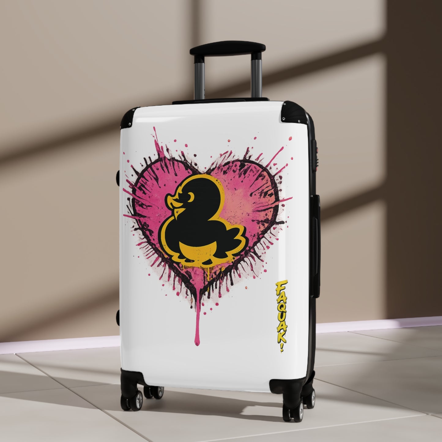 Black Faquak! Duck Heart Print Carry-On Luggage