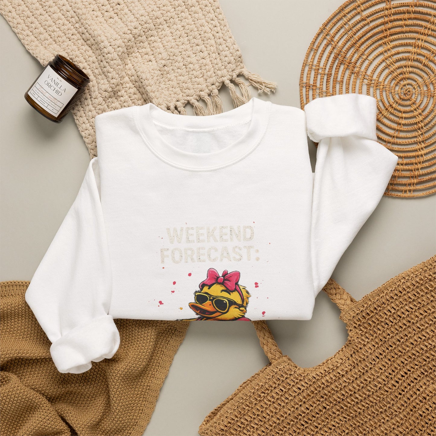 Weekend Forecast  - Crewneck Sweatshirt — Cute Skate Duck Graphic