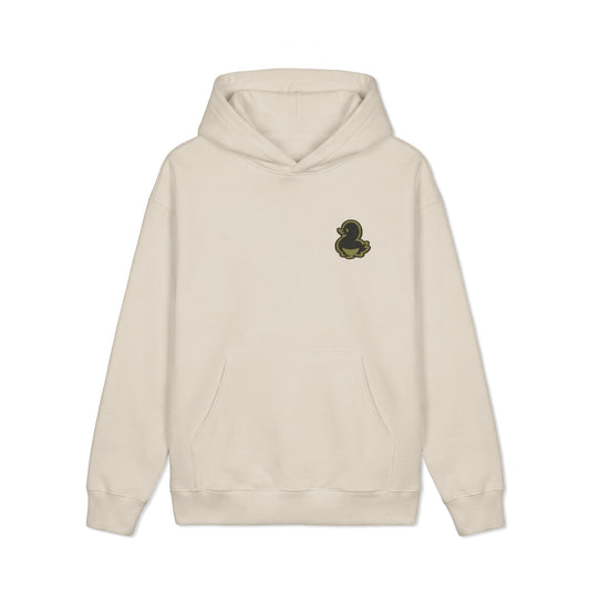 Graphic Hoodie — "Faquak! One Word All Feels." Retro Camo Script Back Print