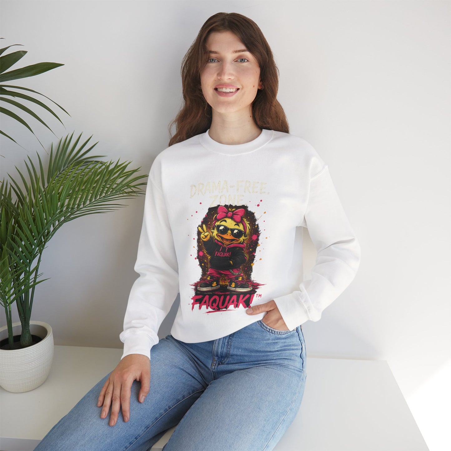 Drama-Free- Crewneck Sweatshirt — Cute Skate Duck Graphic
