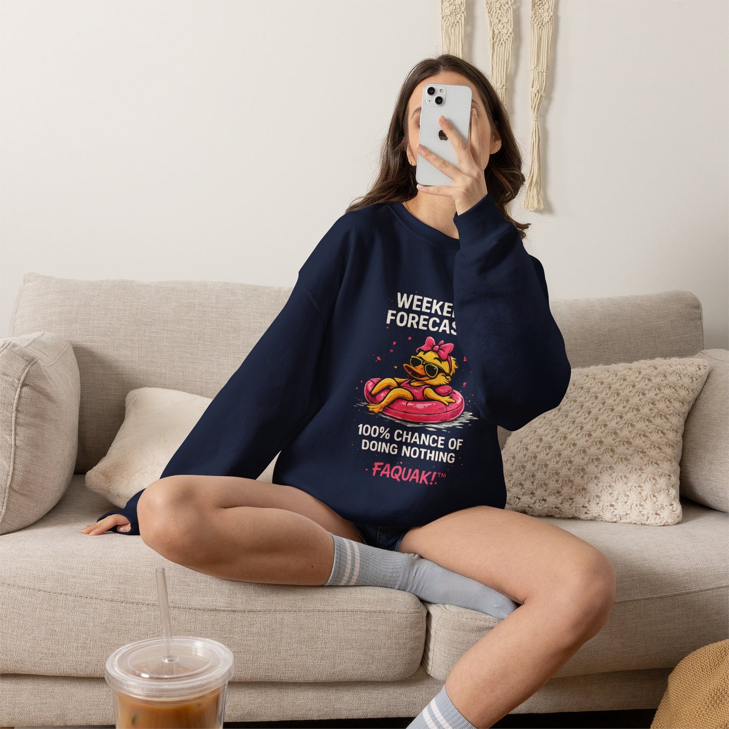 Weekend Forecast  - Crewneck Sweatshirt — Cute Skate Duck Graphic