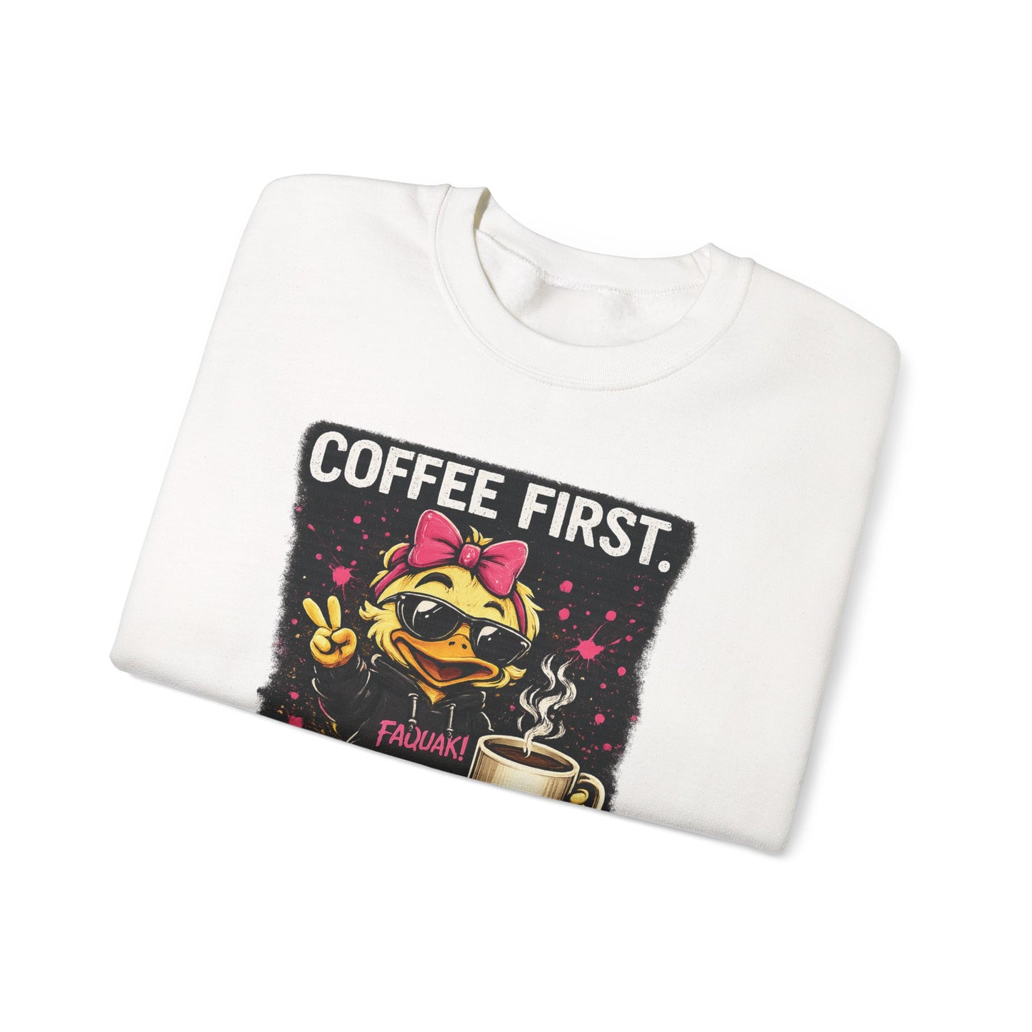 Coffee First-  Crewneck Sweatshirt — Cute Skate Duck Graphic