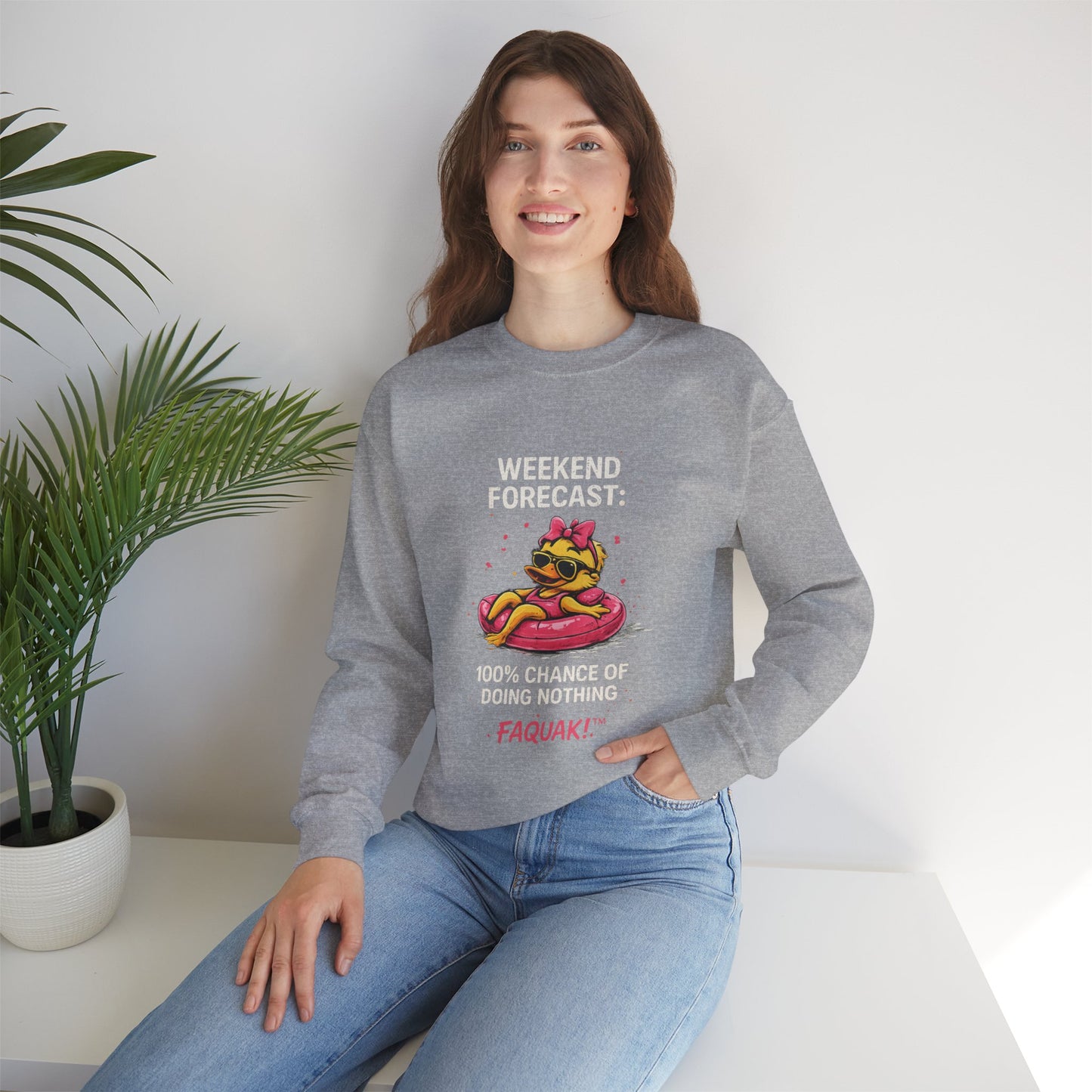 Faquak! Weekend Forecast — Crewneck Sweatshirt | Cute Skate Duck Graphic