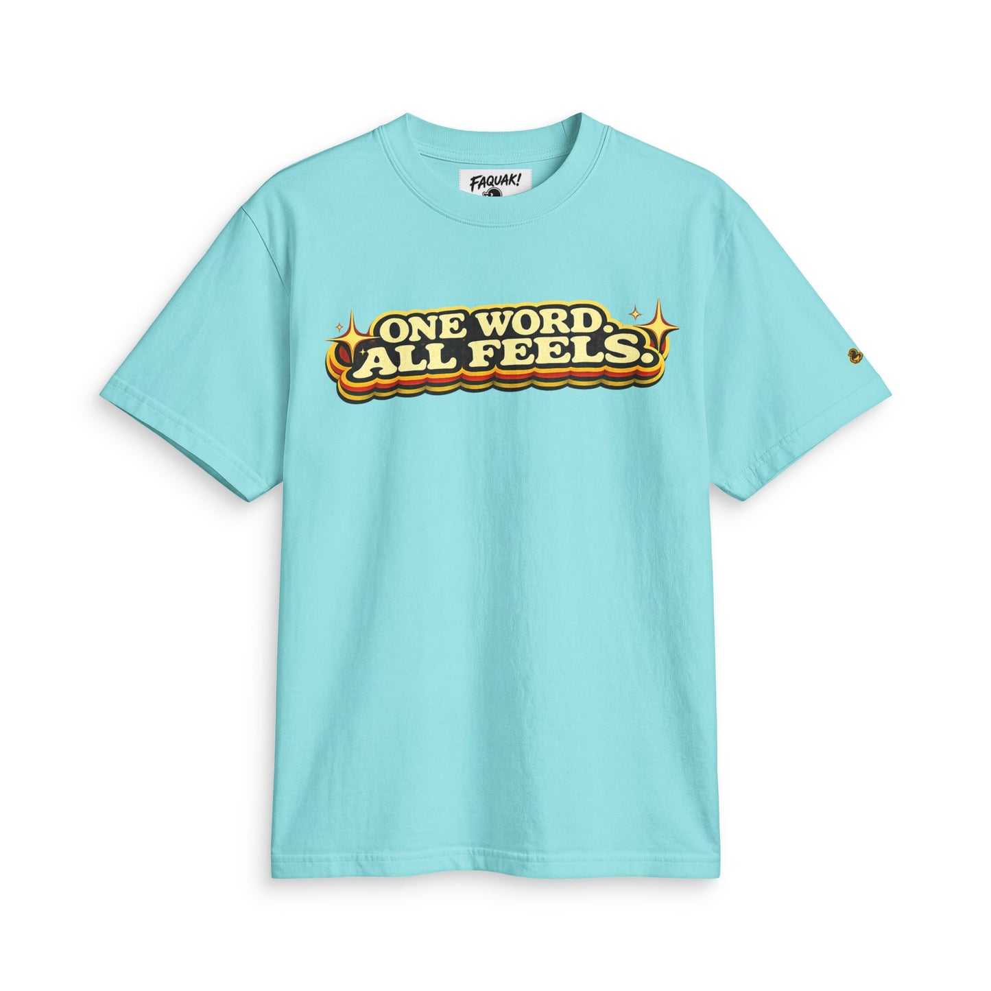 One Word, All Feels Tee — Retro Graphic T-Shirt with "FAQUAK!" Back Print