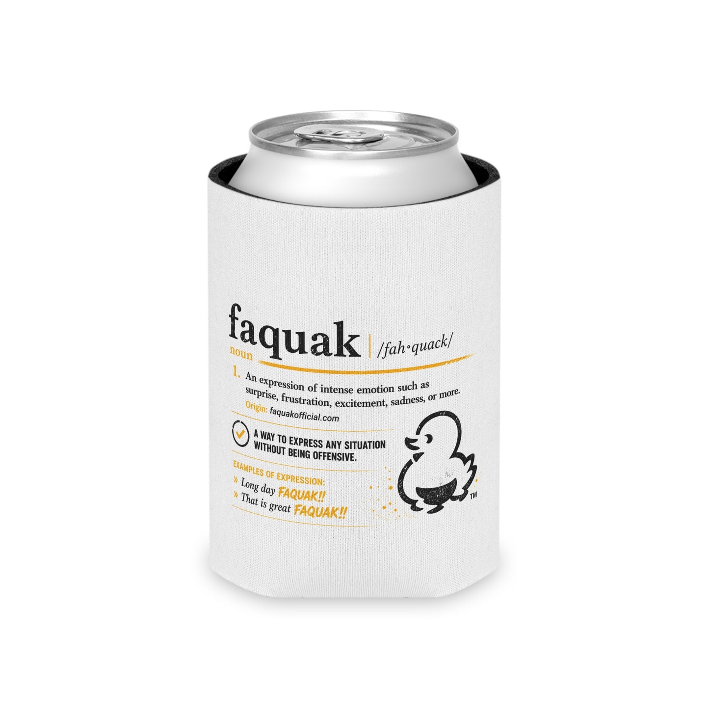 Can Cooler — 'faquak' Definition & Yellow Duck Logo Drink Koozie