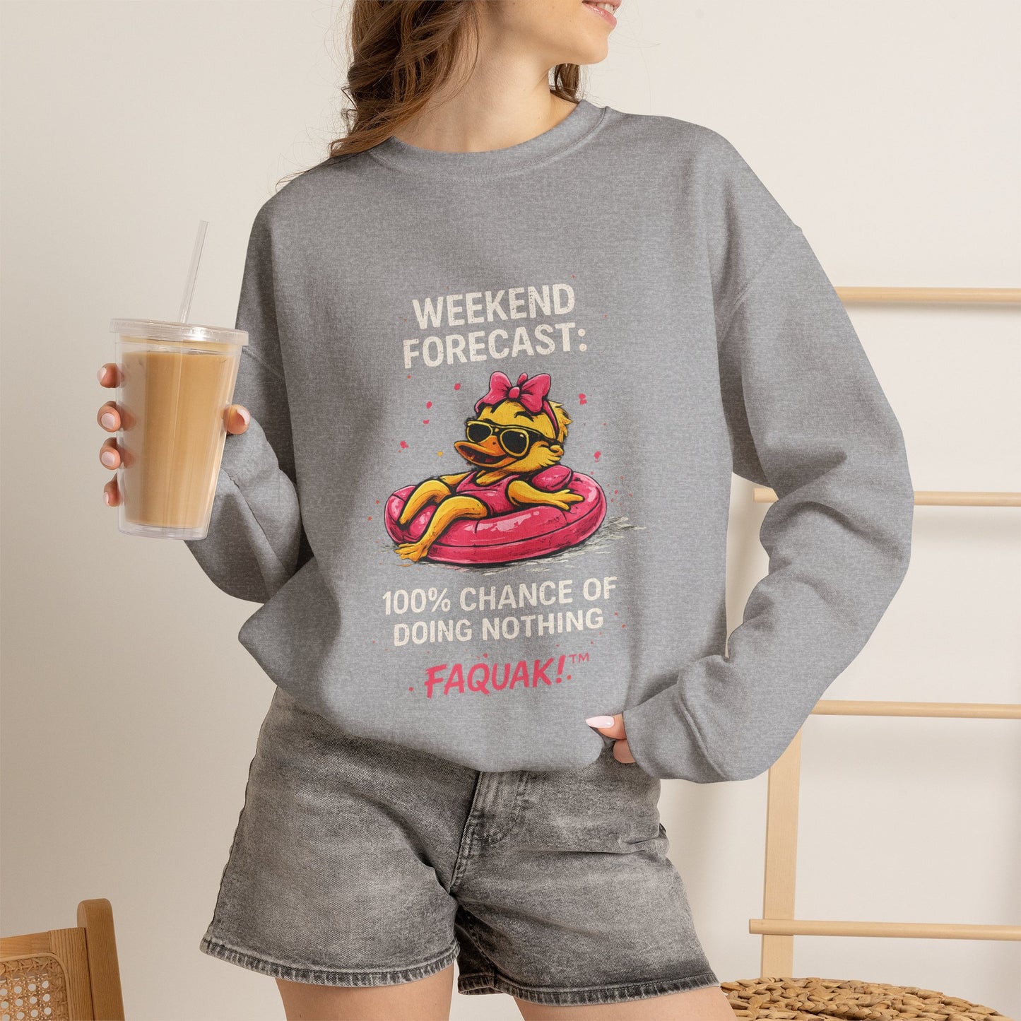 Faquak! Weekend Forecast — Crewneck Sweatshirt | Cute Skate Duck Graphic
