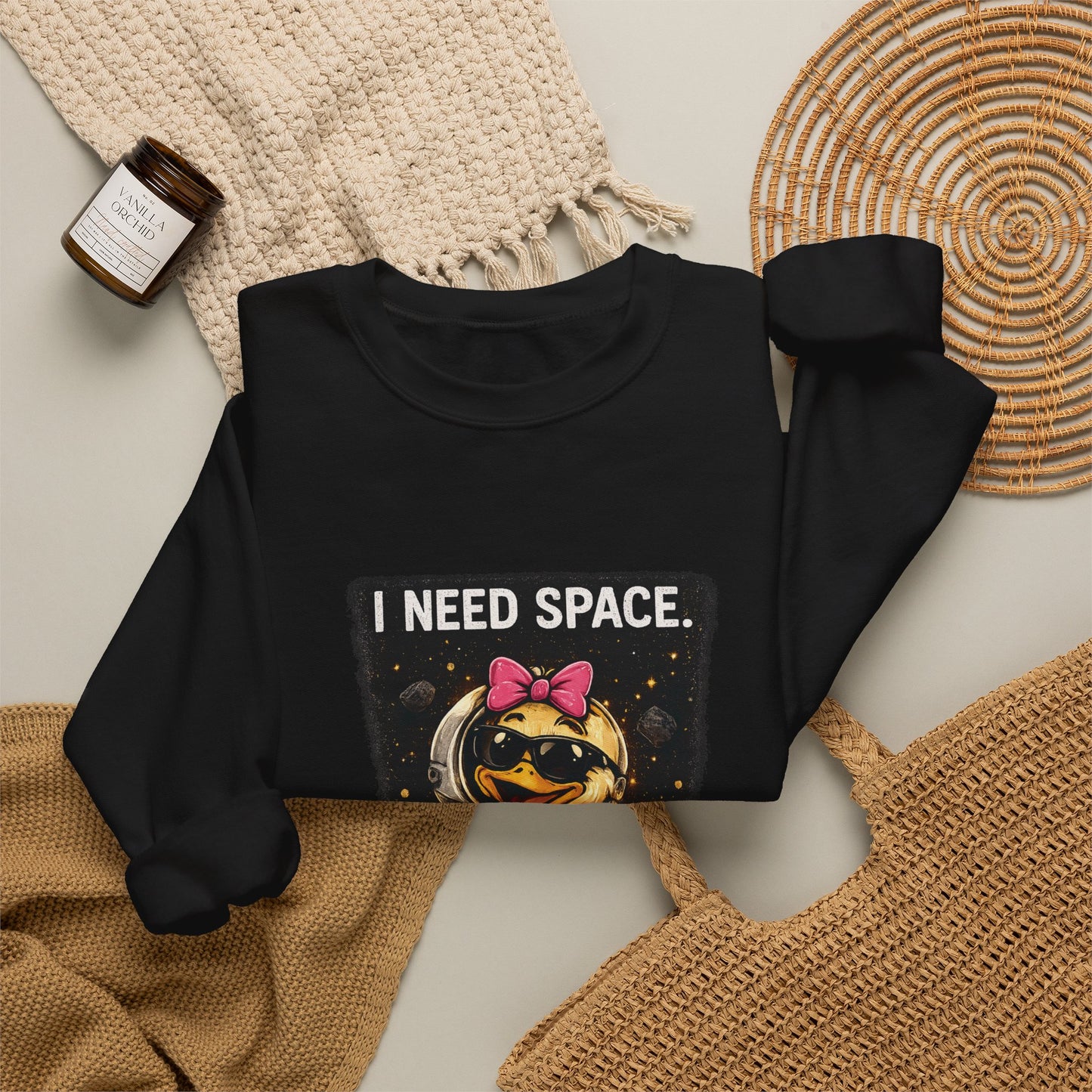 Need Space I Glide Crewneck Sweatshirt — Cute Skate Duck Graphic