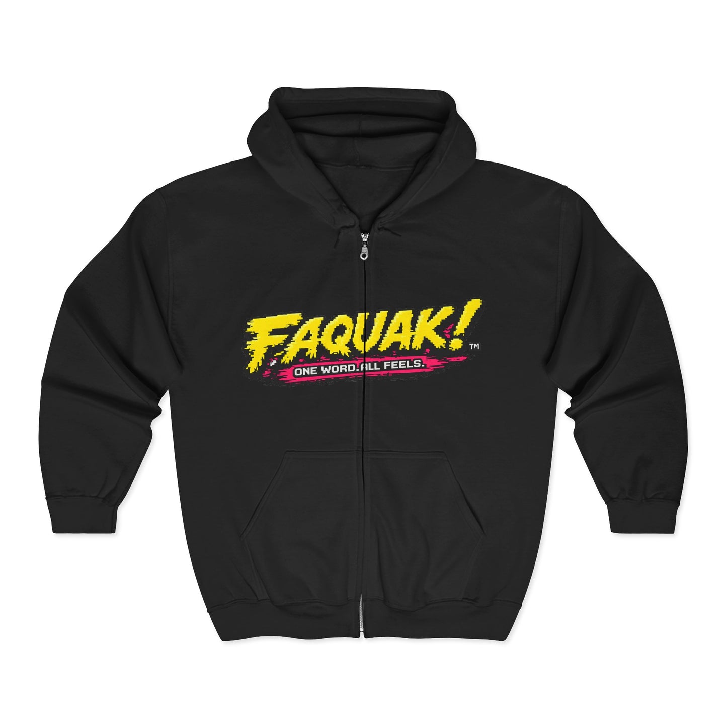 F!AQUAK! Zip Hoodie — Retro Neon Graphic “One Word, All Feels”
