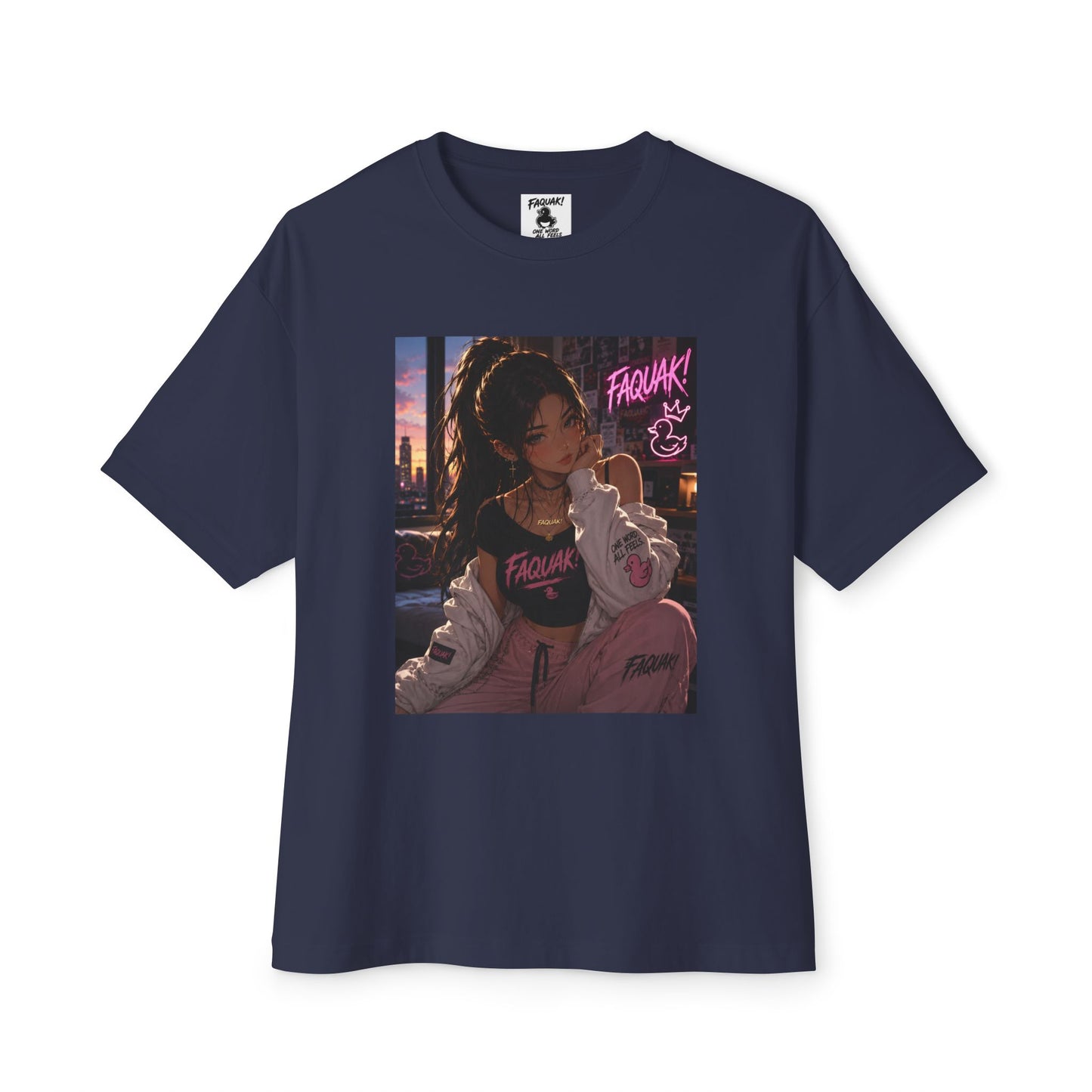 Anime City Girl Graphic Tee — 'Fragile' Neon Streetwear Oversized T-Shirt