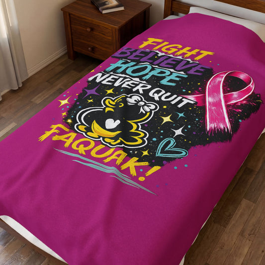 Breast Cancer Awareness Plush Blanket – "Fight Believe Hope Never Quit" Velveteen Throw