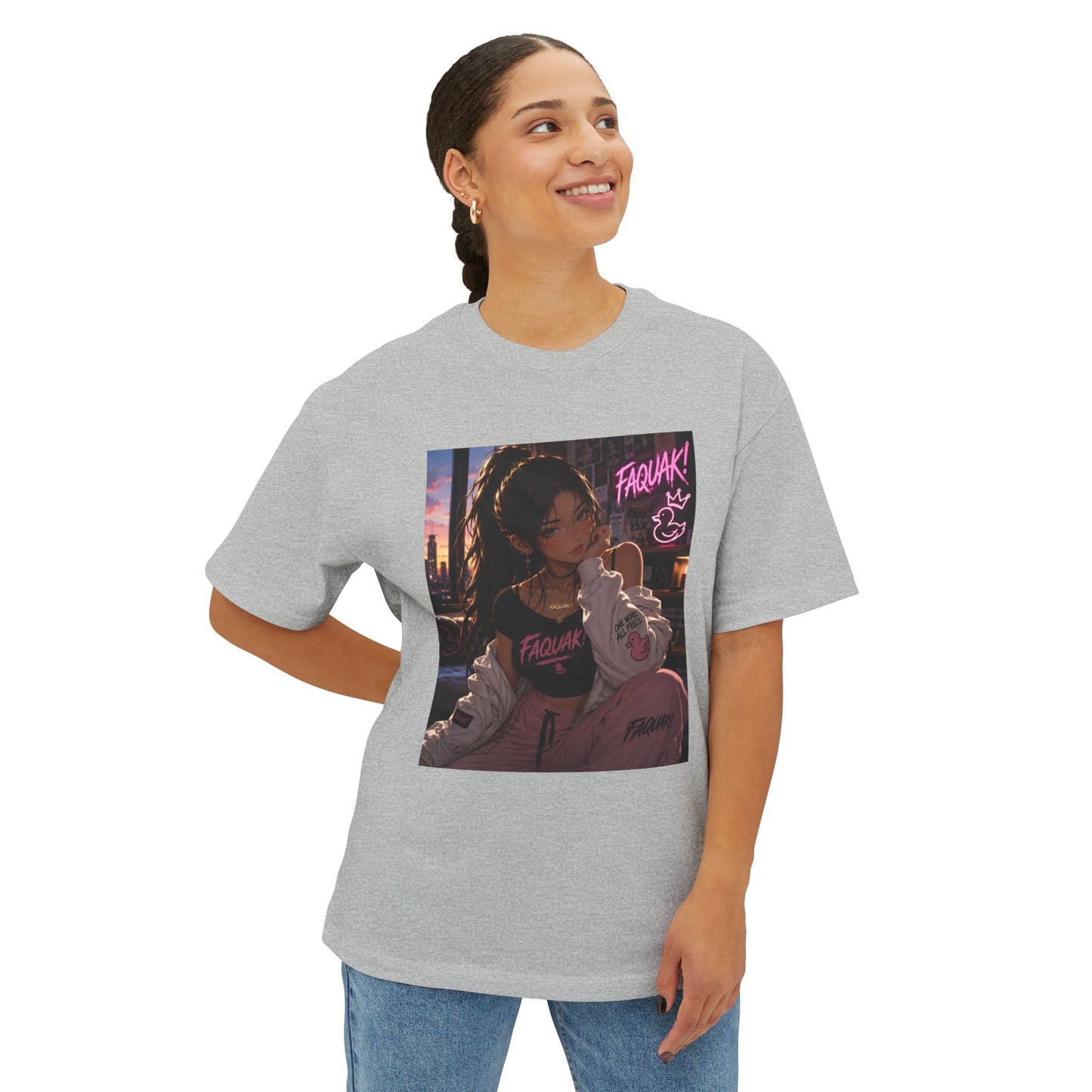 Anime City Girl Graphic Tee — 'Fragile' Neon Streetwear Oversized T-Shirt