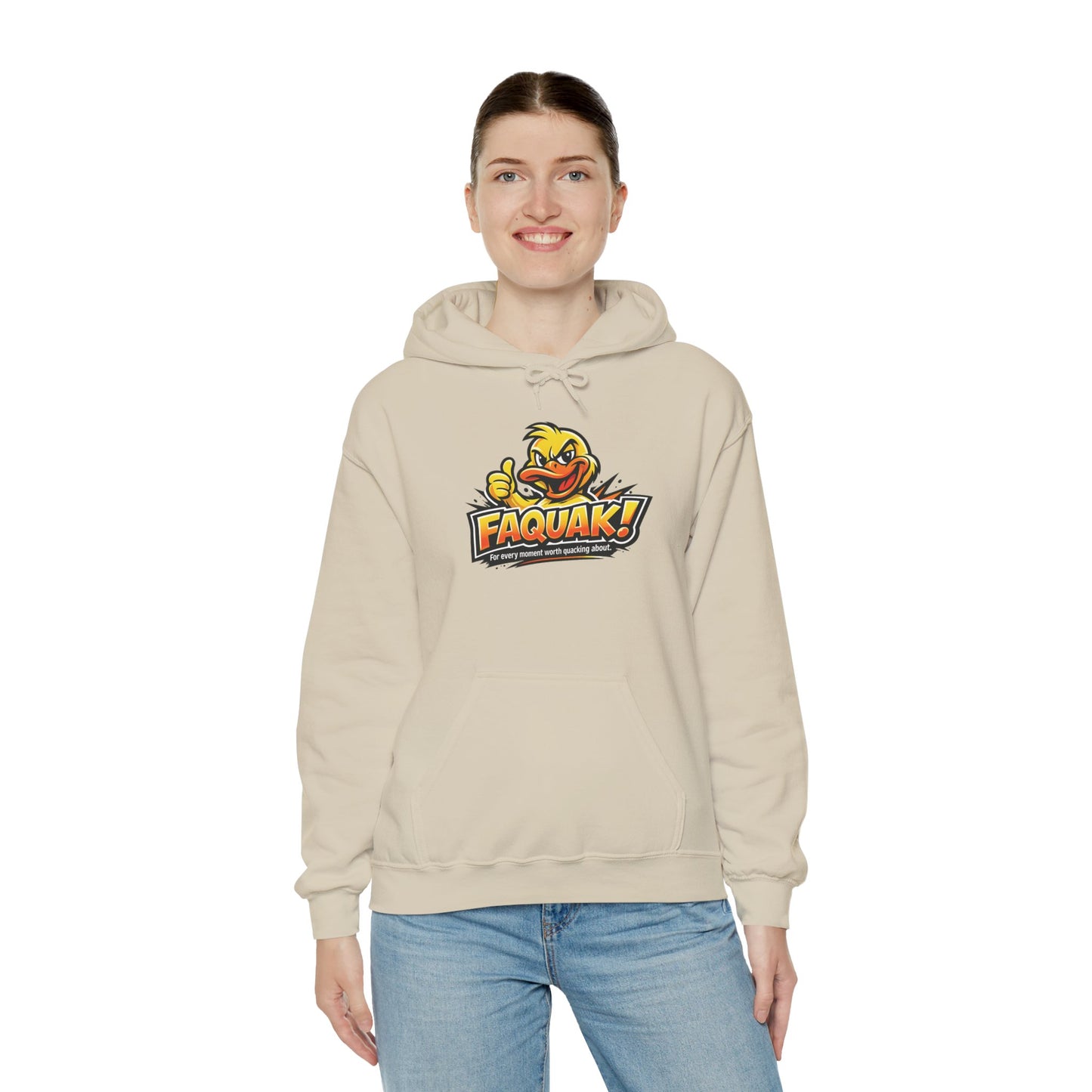 Faquak! Duck Logo Hoodie – Funny Retro Mascot Graphic Sweatshirt