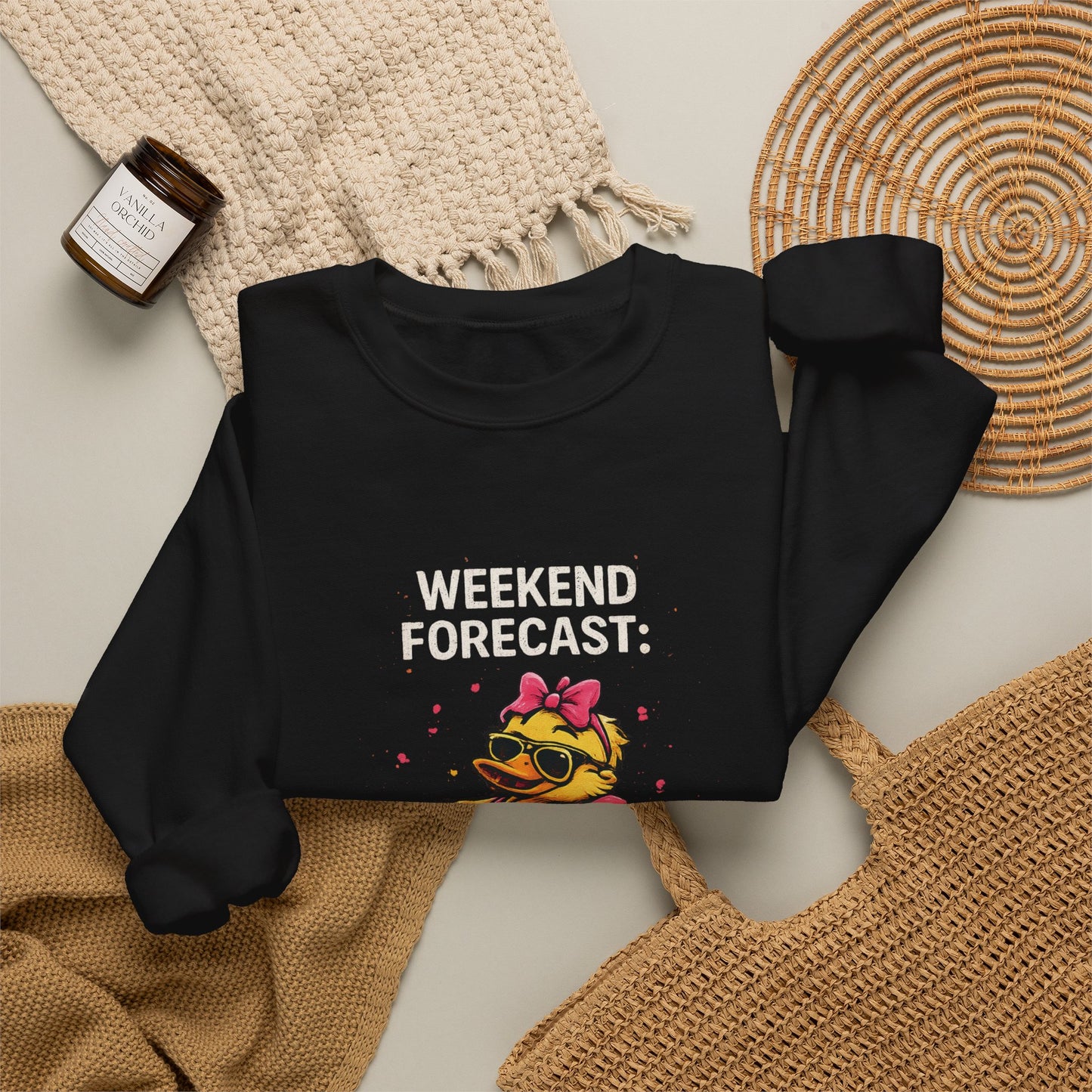 Faquak! Weekend Forecast — Crewneck Sweatshirt | Cute Skate Duck Graphic