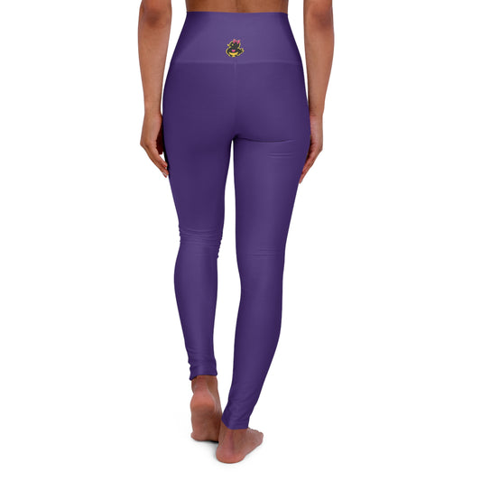 High-Waist Purple Yoga Leggings with "FAQUAK!" Side Text & "ONE WORD ALL FEELS" Back Graphic