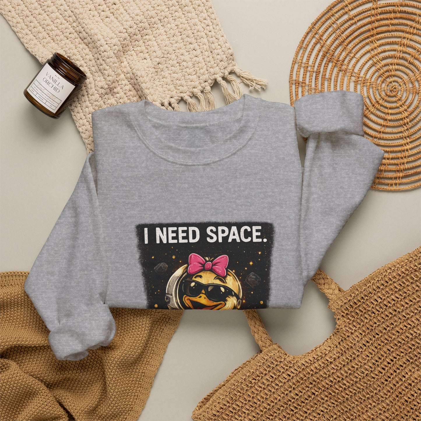 Need Space I Glide Crewneck Sweatshirt — Cute Skate Duck Graphic