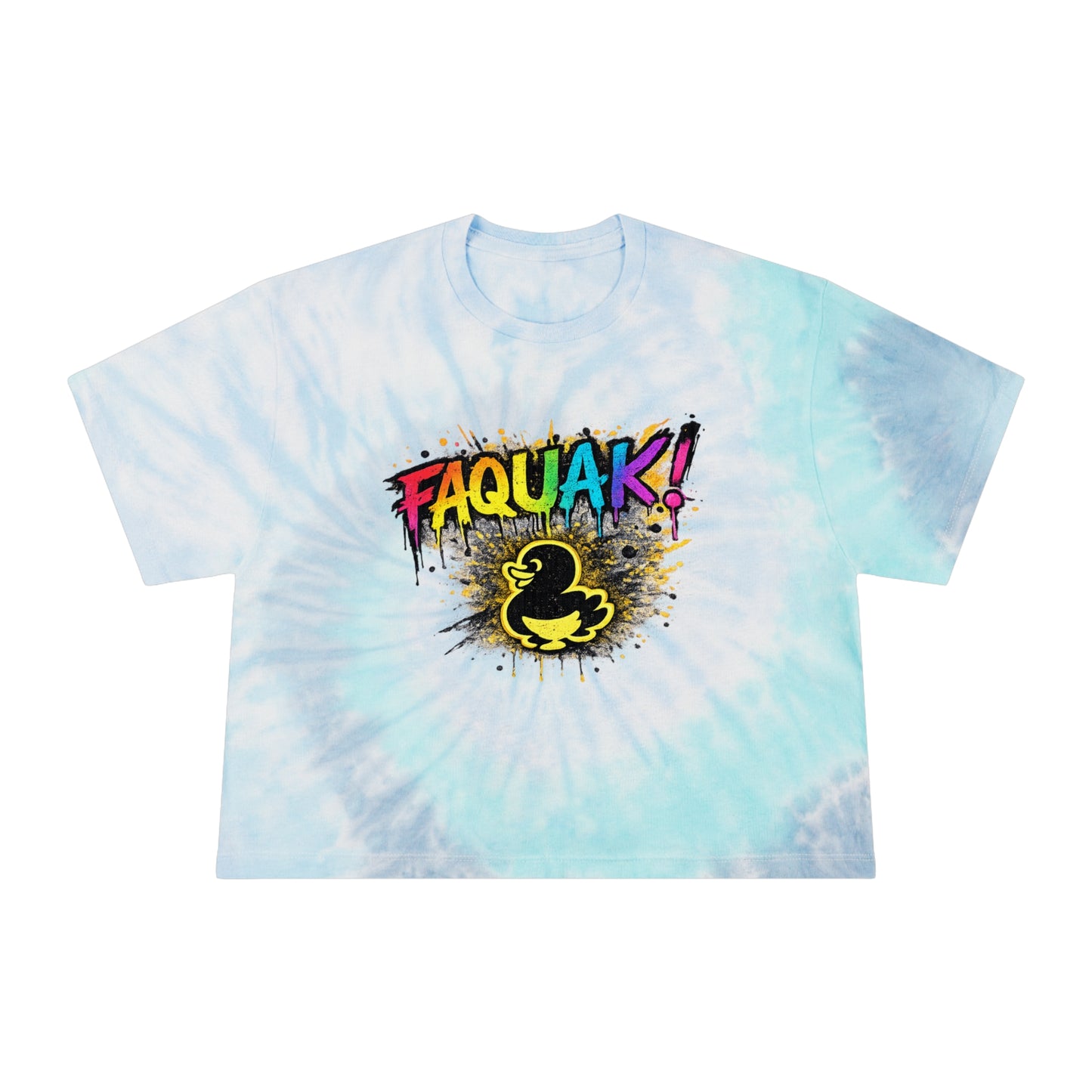 FAQUAK! Duck Graphic Tie-Dye Crop Tee — Cute Retro Streetwear for Women