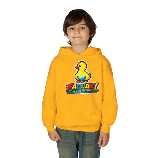 Duck Graphic Hoodie — 'FAQUAK!' Youth Pullover with Retro Rubber Duck Design