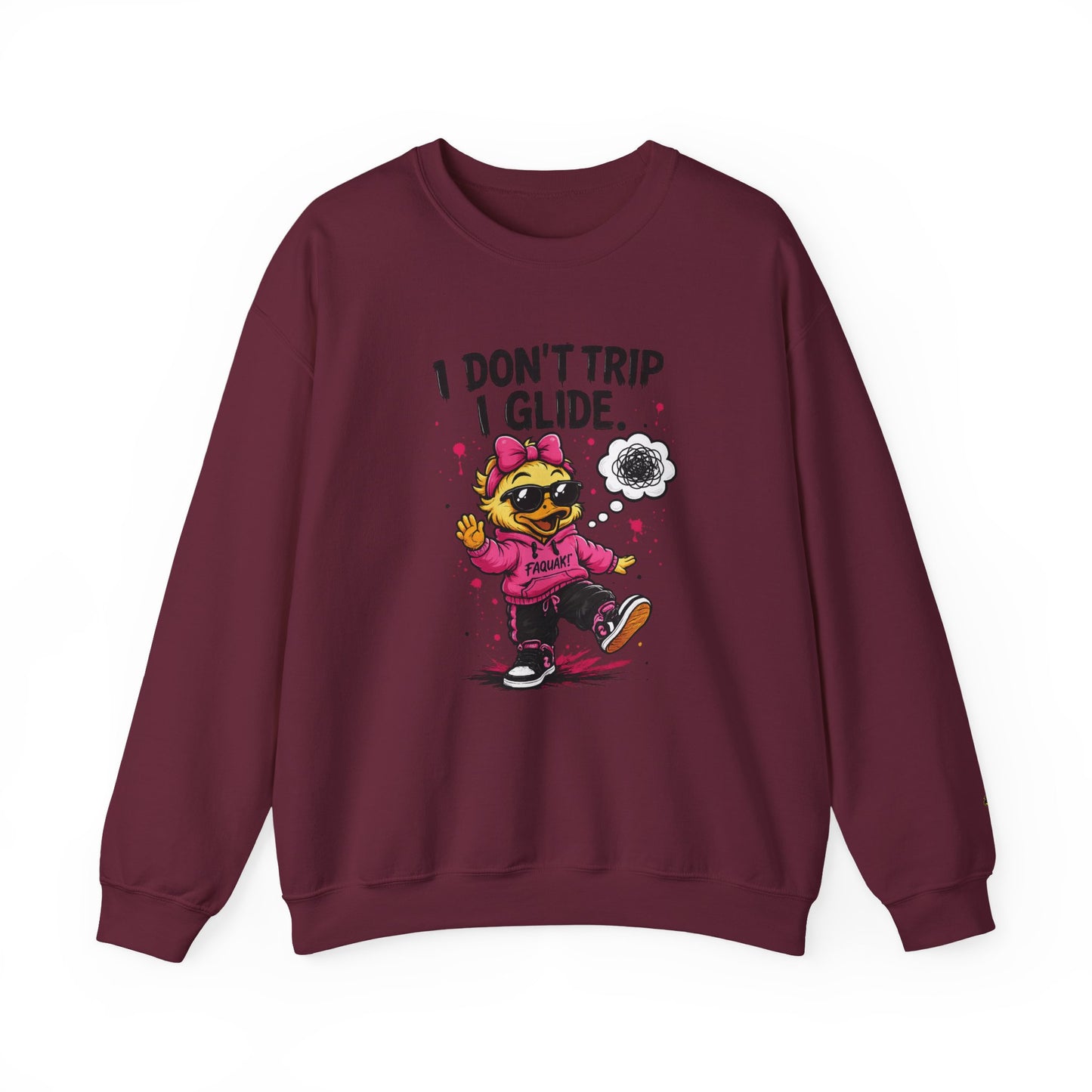 I Don’t Trip I Glide Crewneck Sweatshirt — Cute Skate Duck Graphic