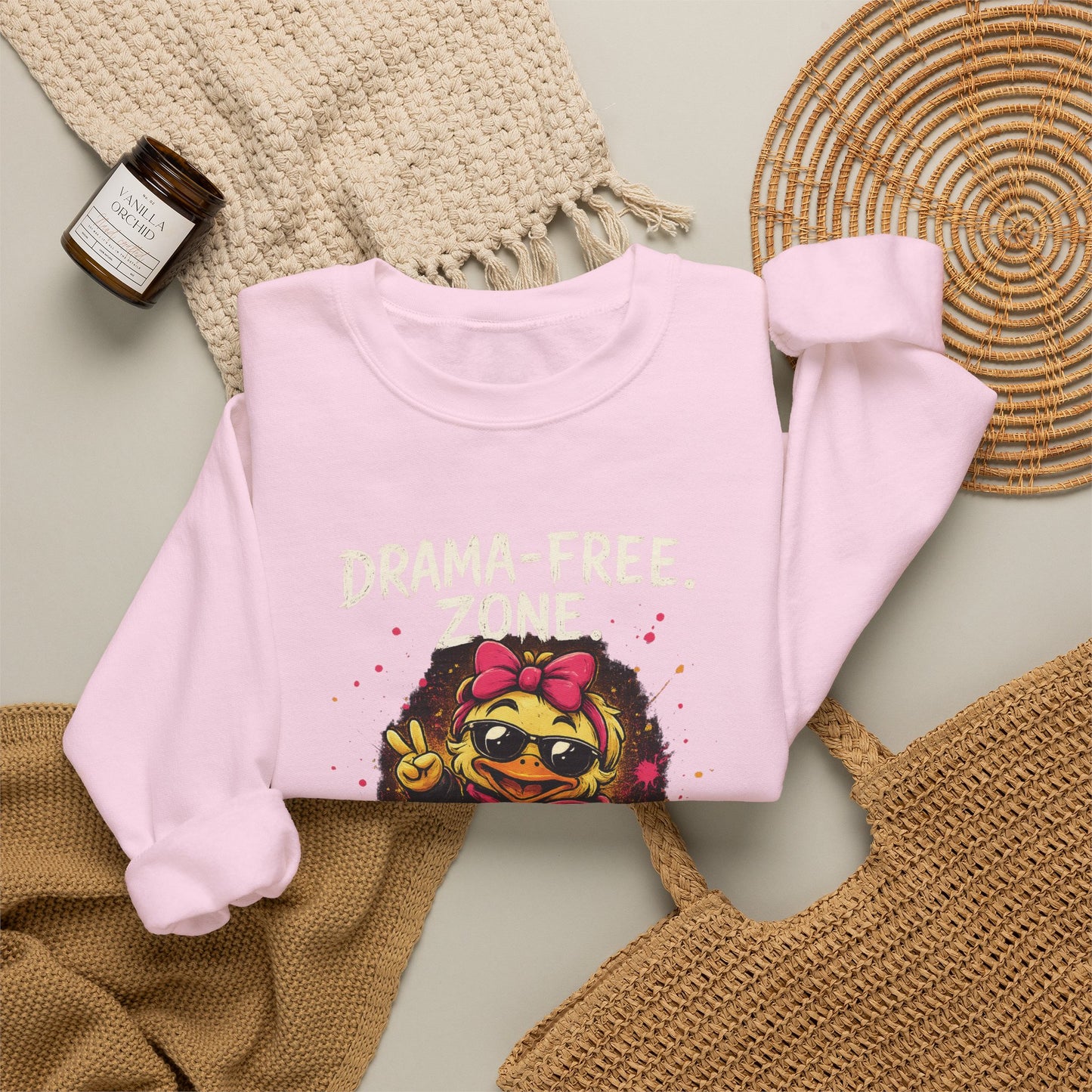 Drama-Free- Crewneck Sweatshirt — Cute Skate Duck Graphic