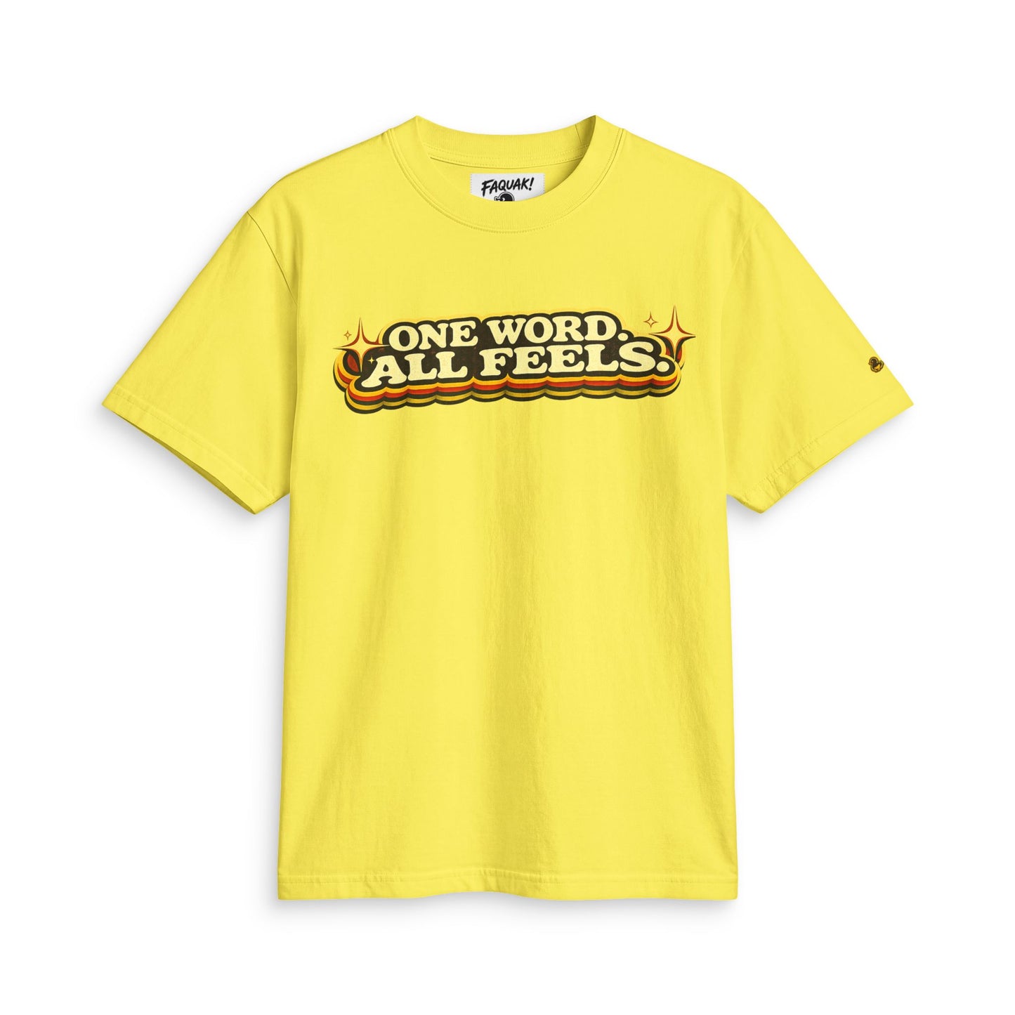 One Word, All Feels Tee — Retro Graphic T-Shirt with "FAQUAK!" Back Print