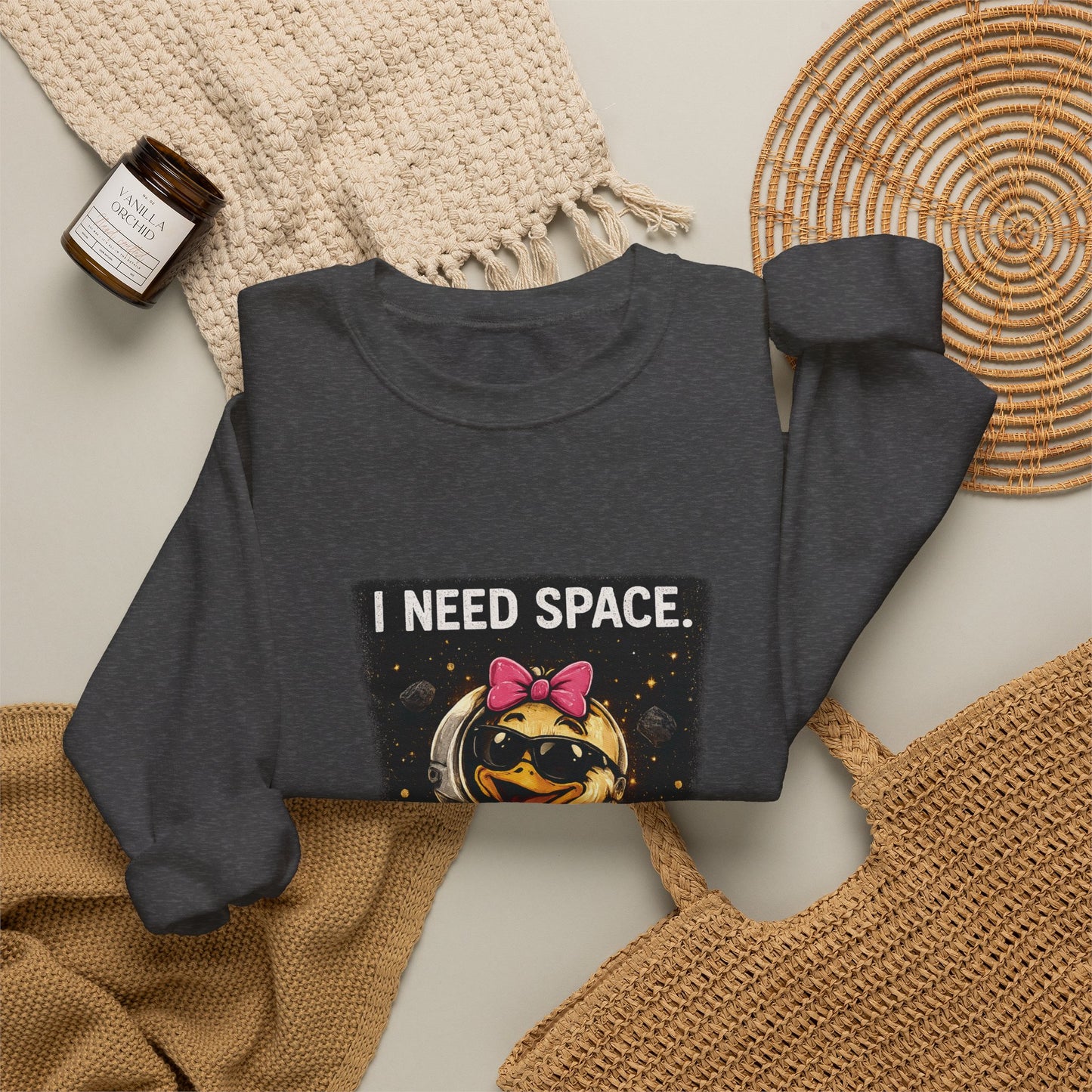 Need Space I Glide Crewneck Sweatshirt — Cute Skate Duck Graphic