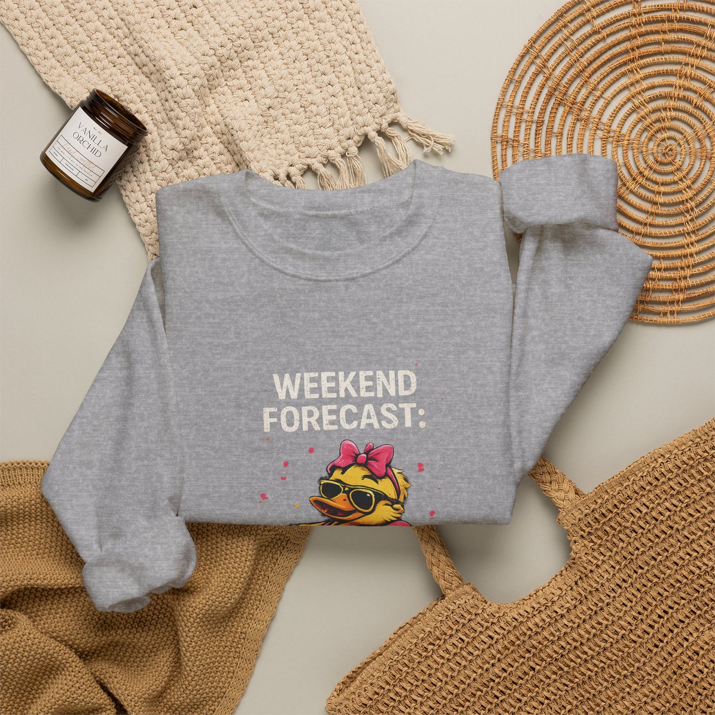 Weekend Forecast  - Crewneck Sweatshirt — Cute Skate Duck Graphic