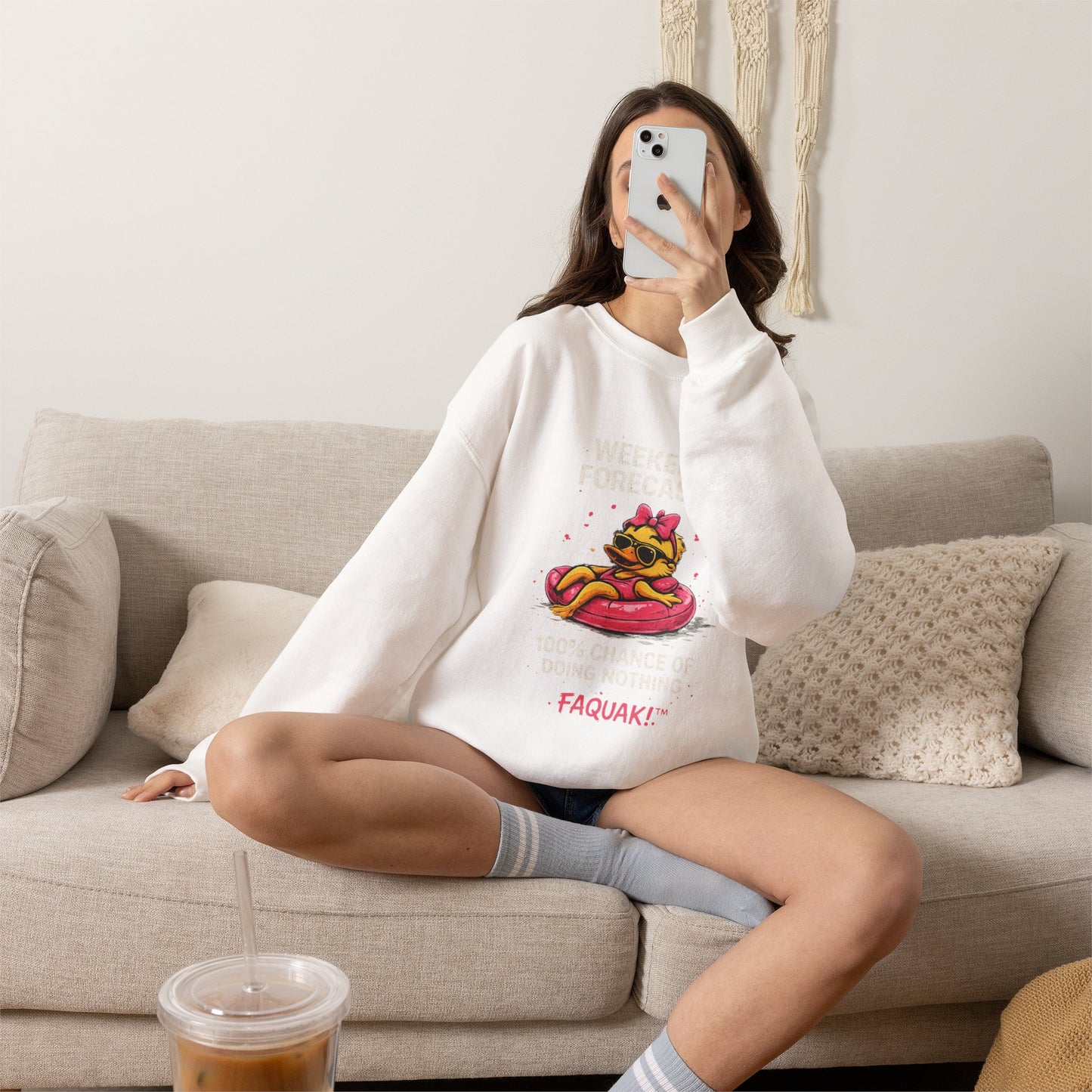 Faquak! Weekend Forecast — Crewneck Sweatshirt | Cute Skate Duck Graphic