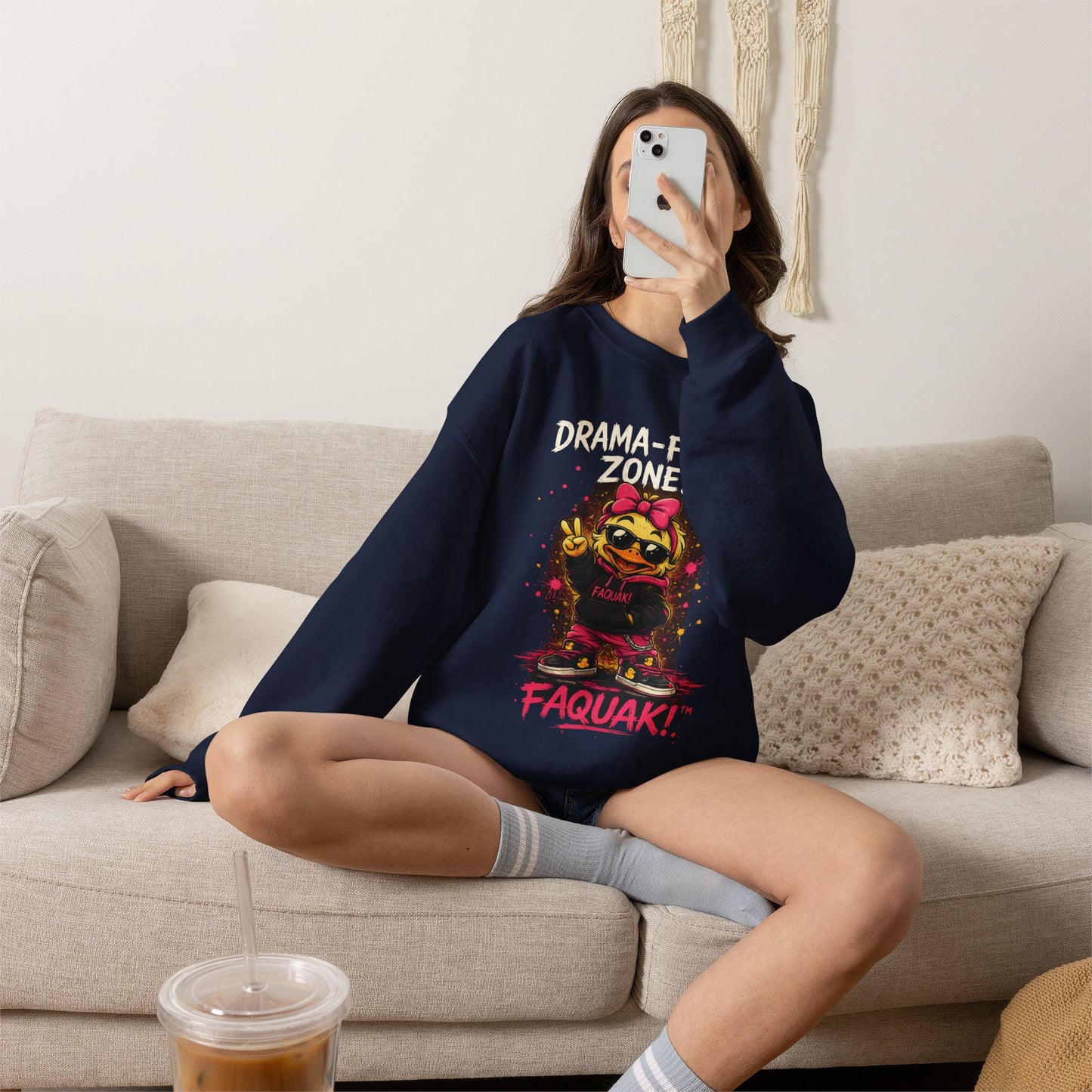 Drama-Free- Crewneck Sweatshirt — Cute Skate Duck Graphic