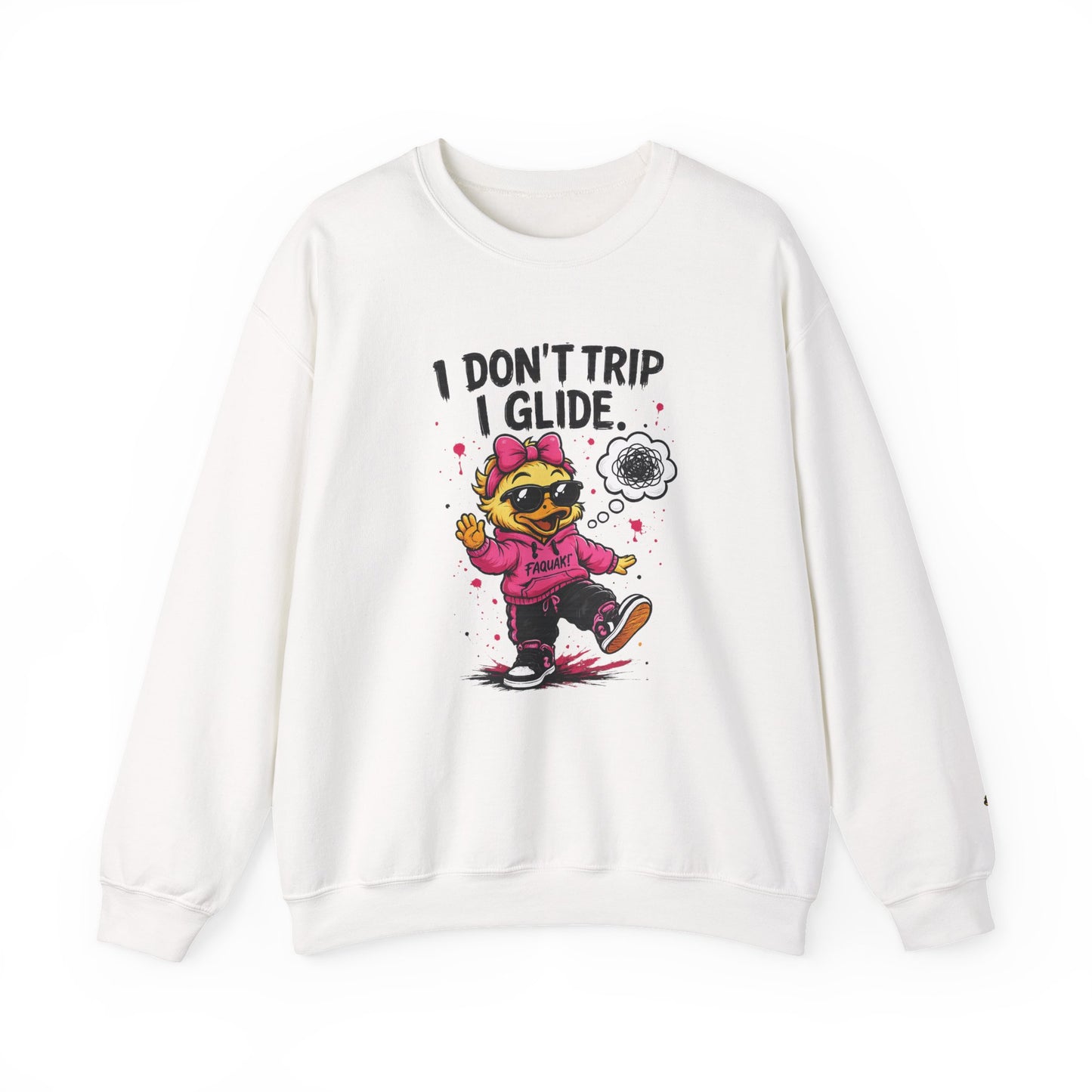 I Don’t Trip I Glide Crewneck Sweatshirt — Cute Skate Duck Graphic